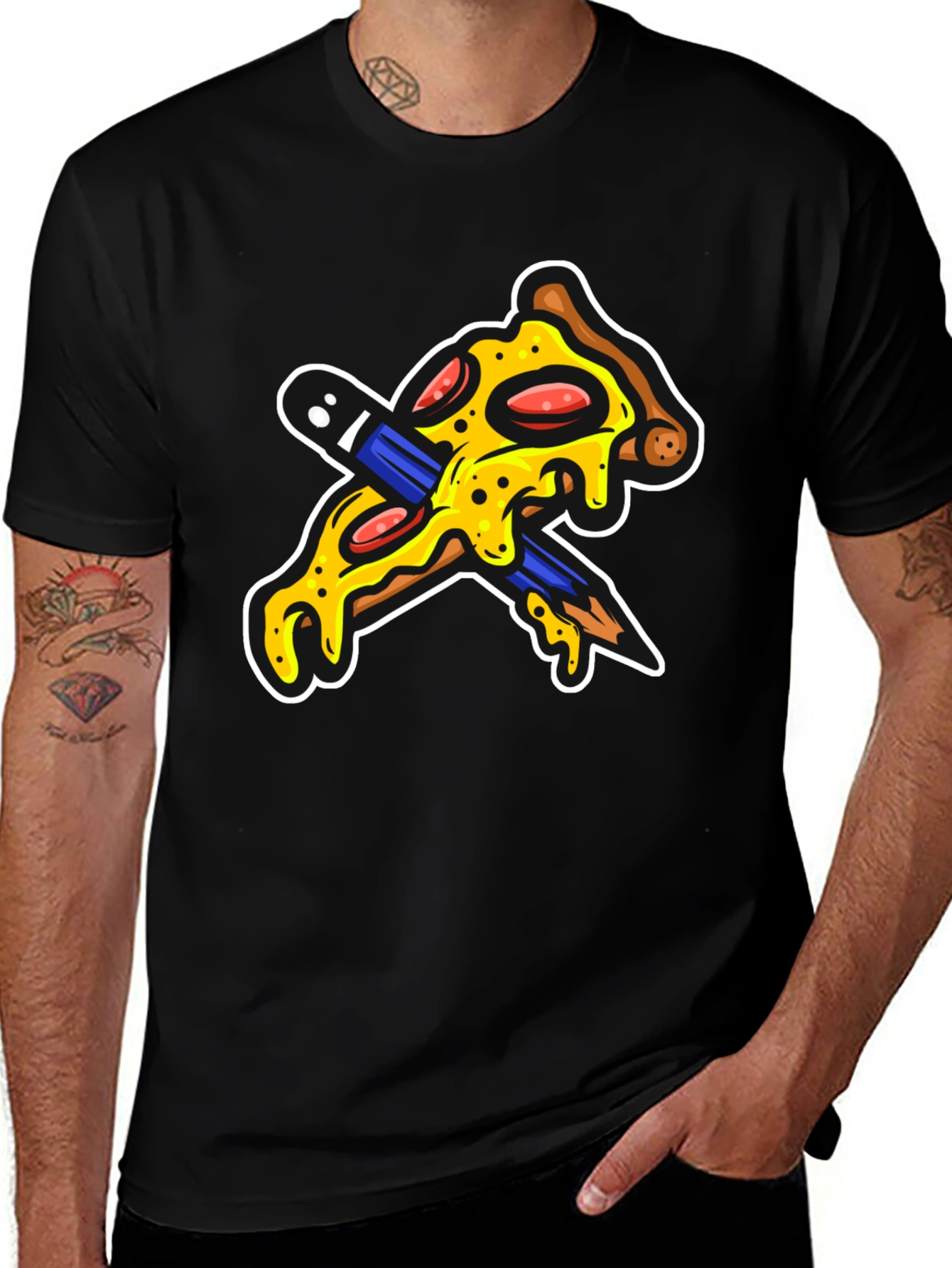 Variant 22 of Pizza Pencil Graphic Black T-Shirt