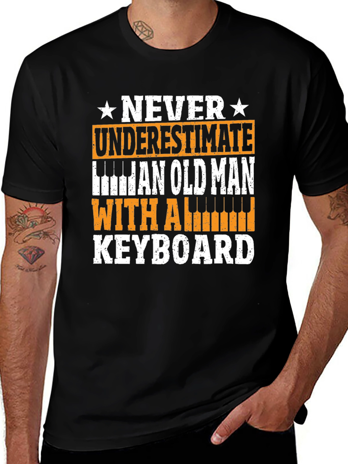 Variant 23 of Never Underestimate Old Man Keyboard T-Shirt