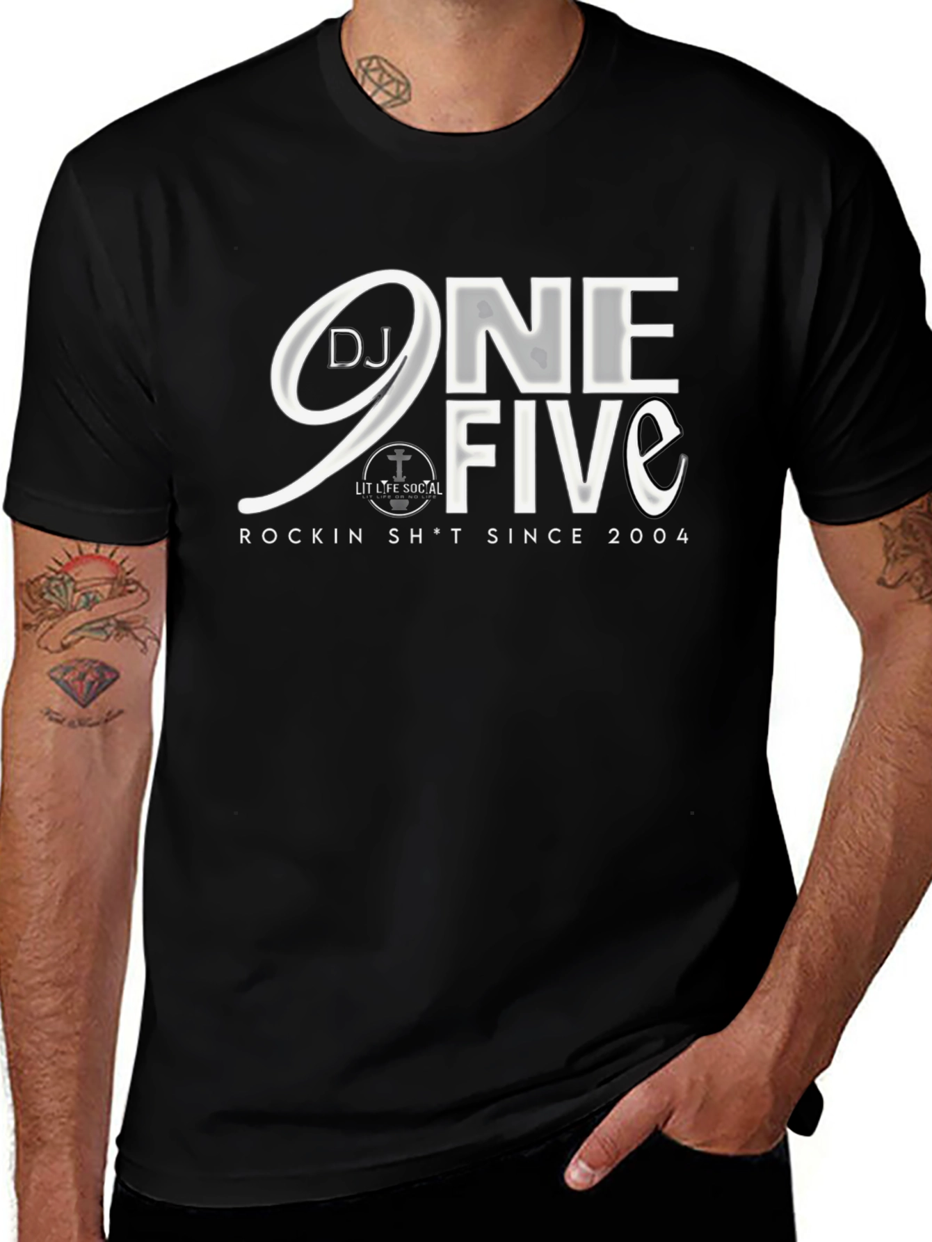 Variant 7 of DJ 9ne Five Black Graphic Tee