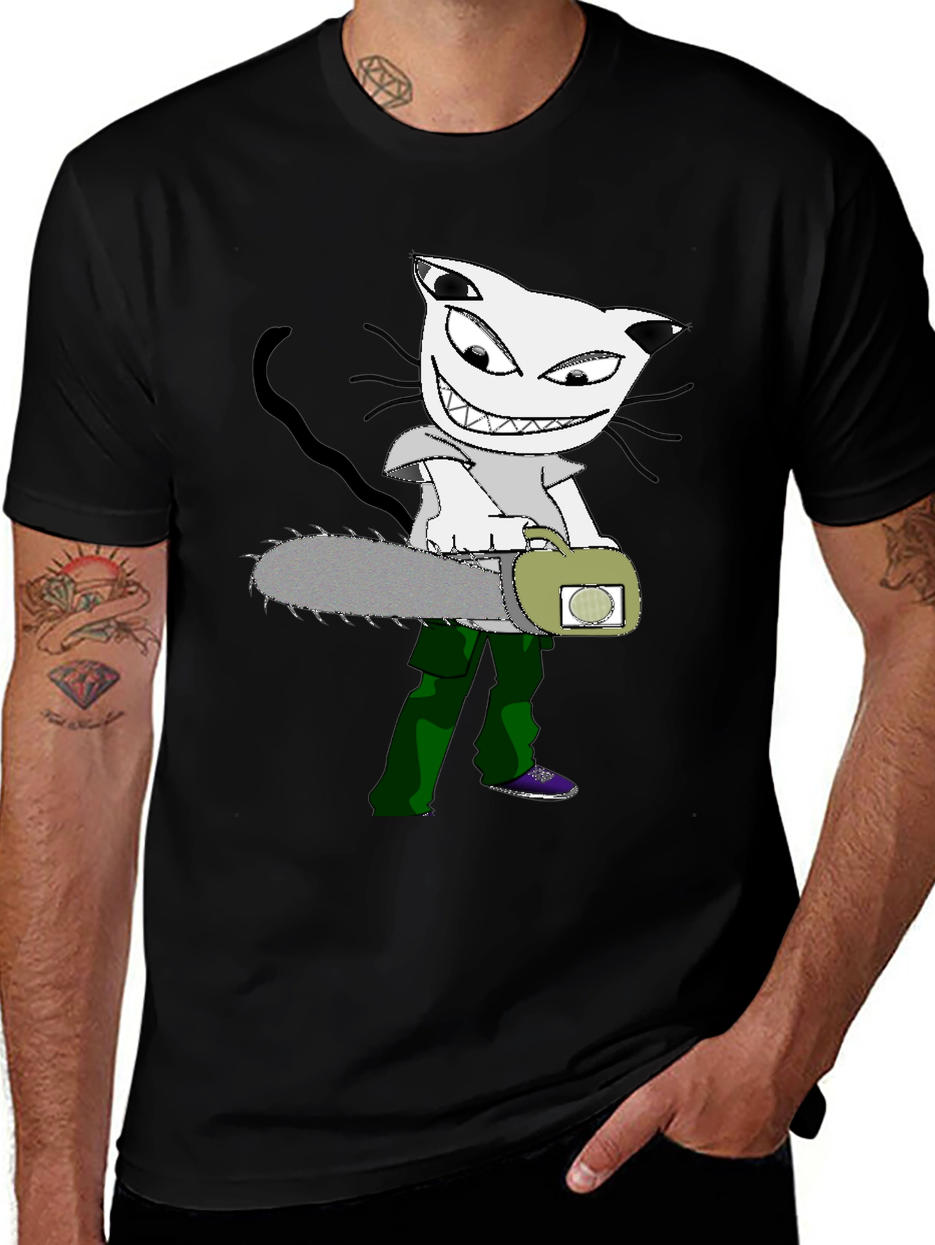 Variant 17 of Cartoon Cat Chainsaw Graphic T-Shirt