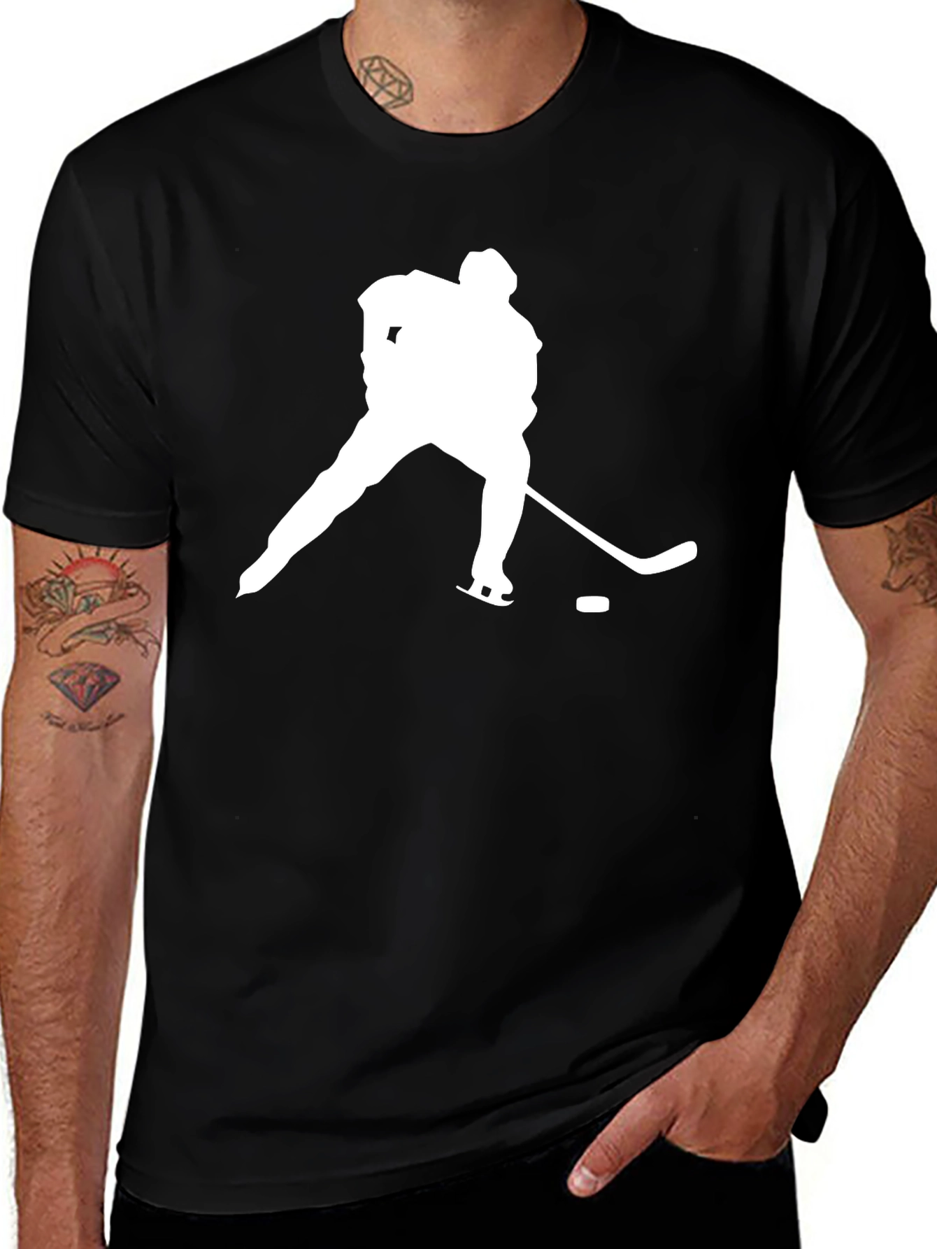Variant 5 of Hockey Player Silhouette T-Shirt - Black