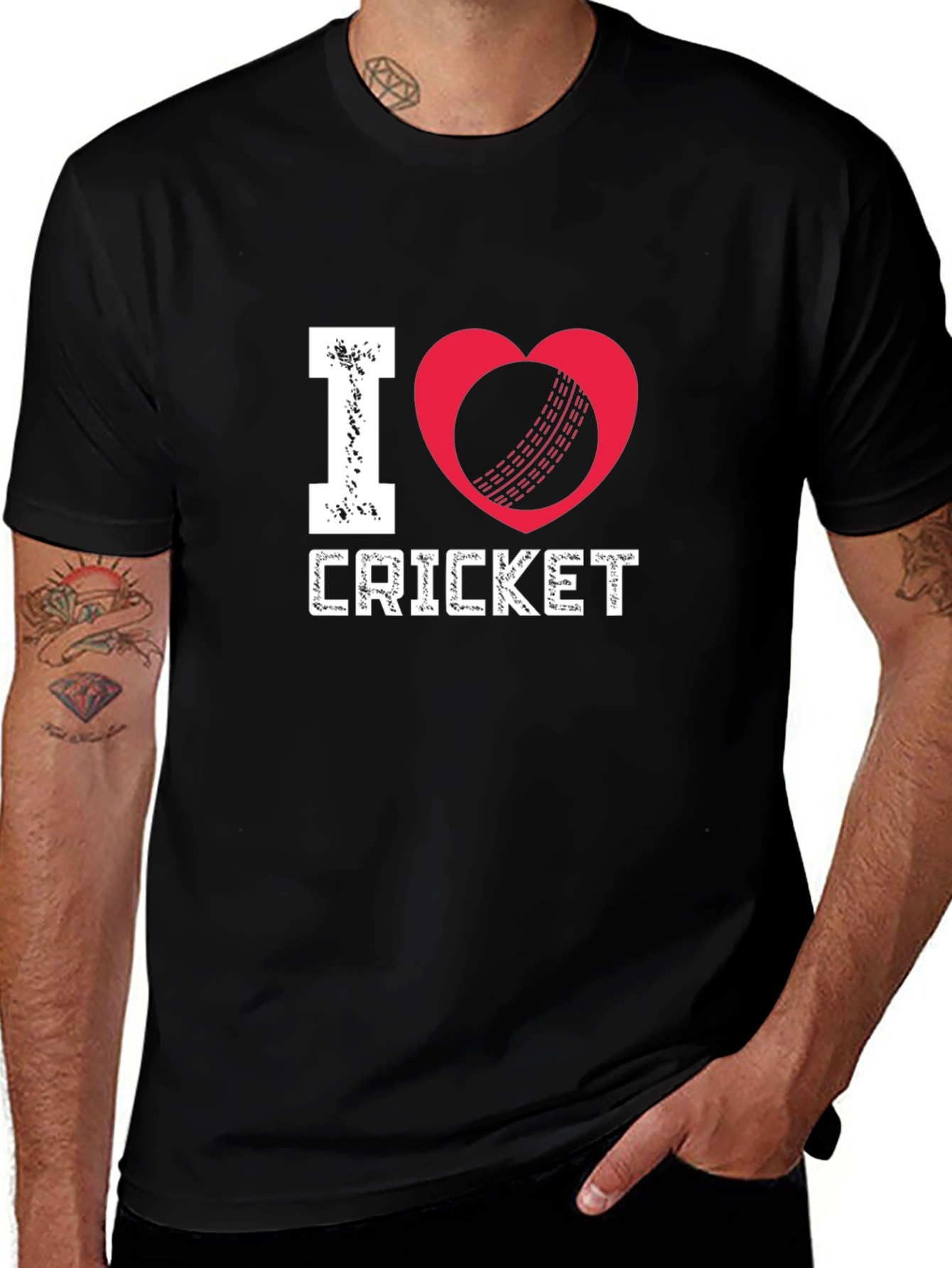 Black I Love Cricket Black T-Shirt main image