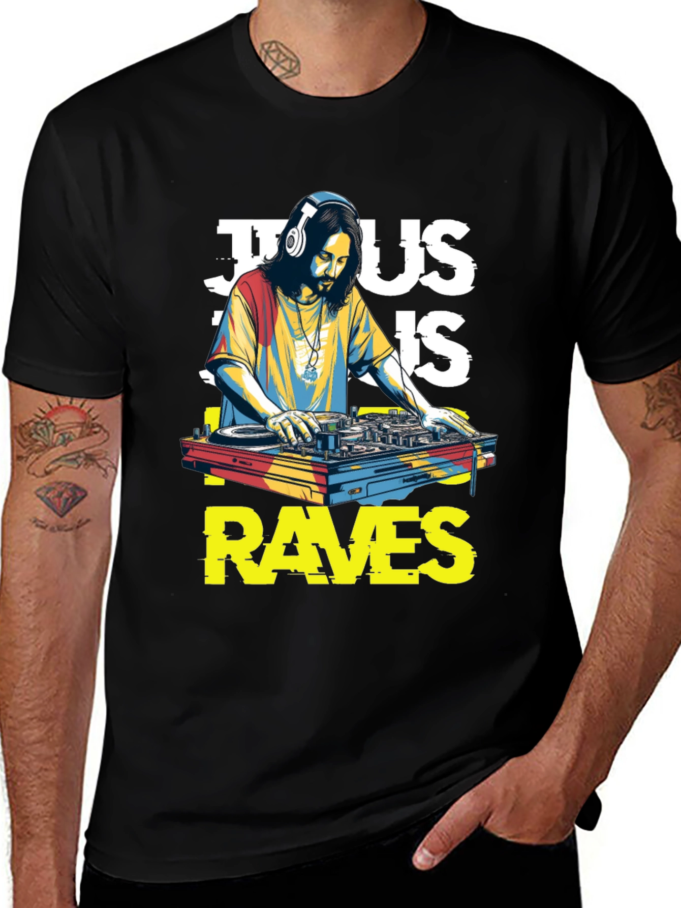 Variant 26 of Jesus Raves Graphic Tee - Unique DJ Design