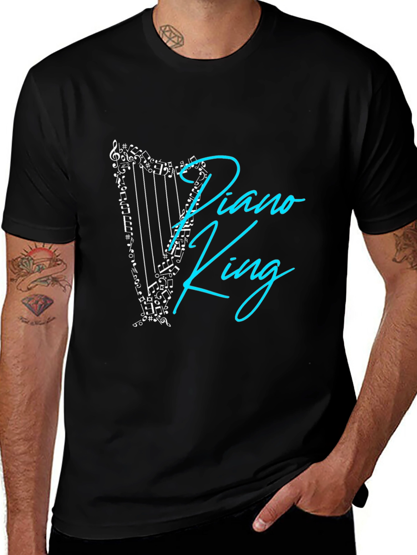 Piano King Graphic T-Shirt - Musical Harp Design