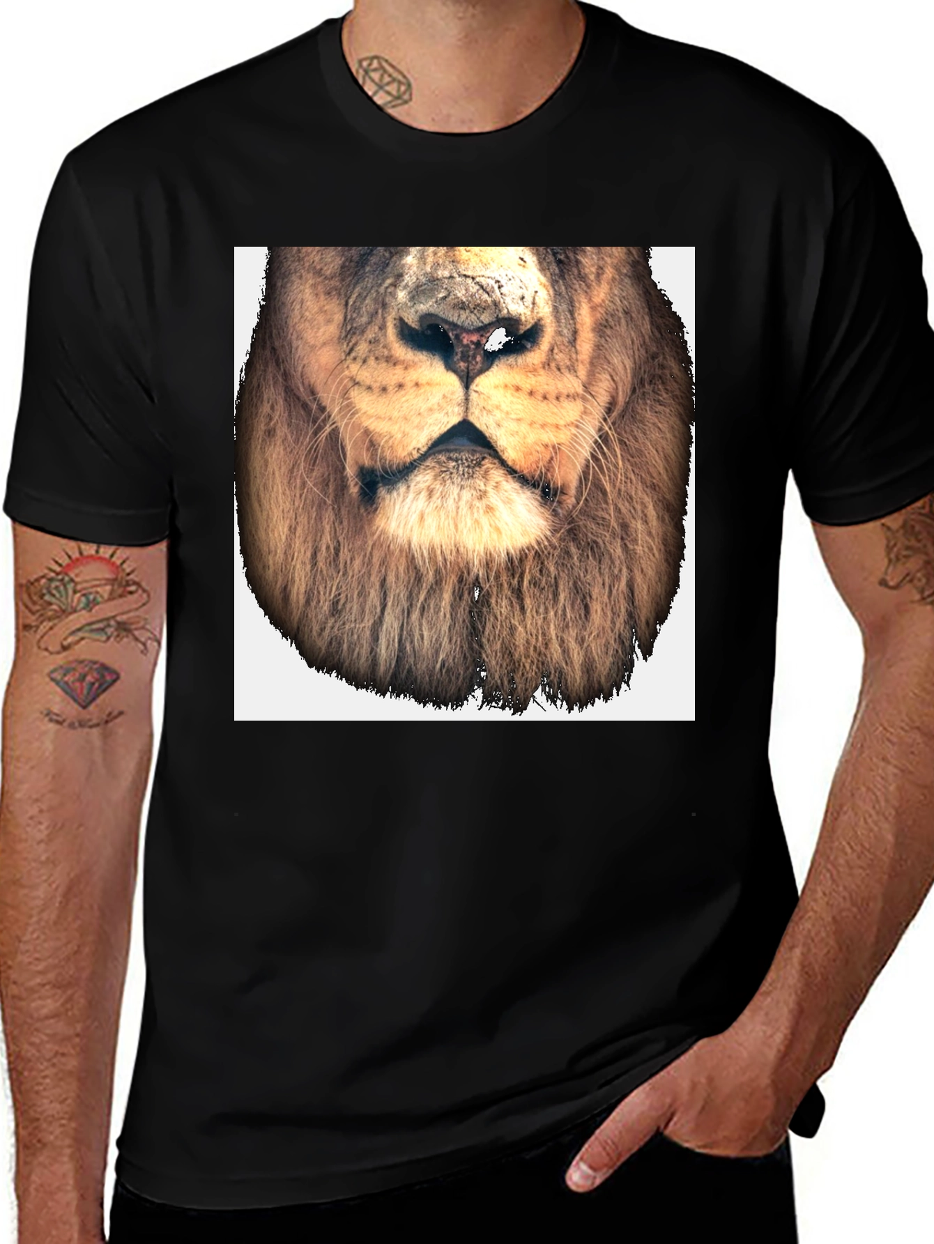 Variant 15 of Lion Face Graphic Tee - Black Cotton T-Shirt