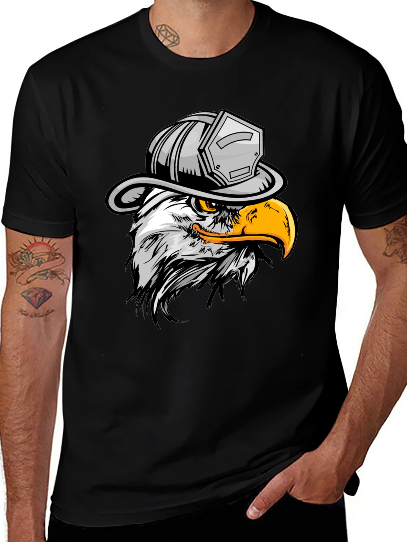 Variant 29 of Eagle Firefighter T-Shirt - Black Crew Neck