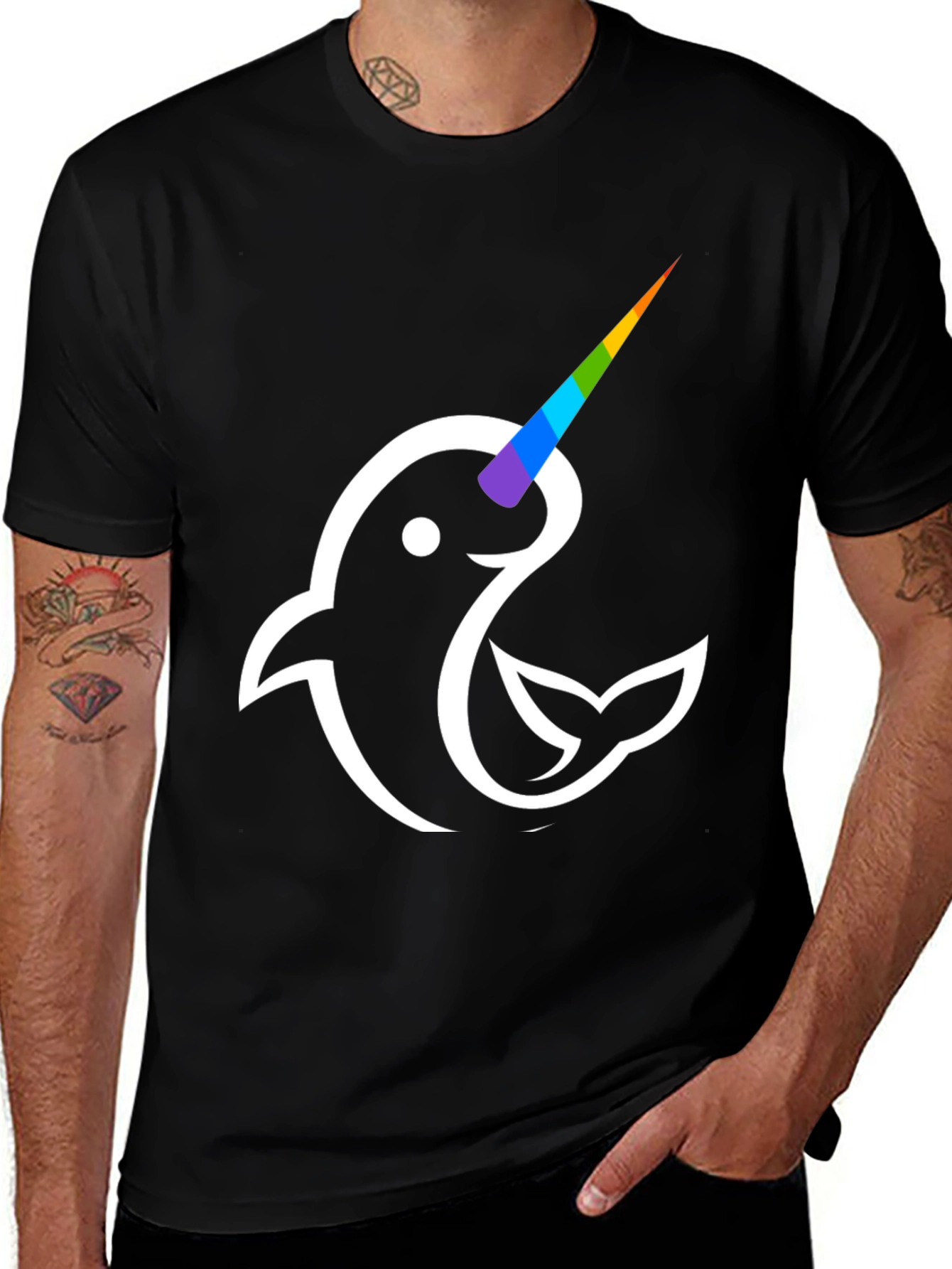 Variant 26 of Narwhal Unicorn T-Shirt - Black Cotton Tee