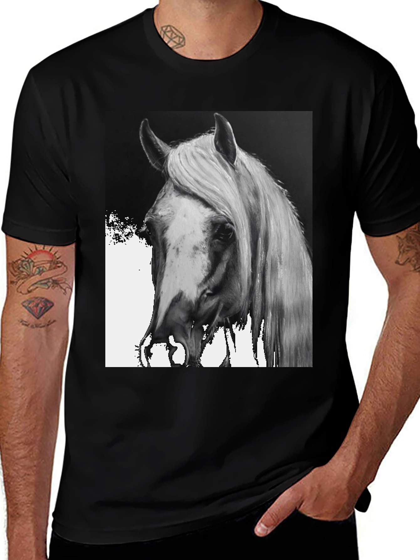 Variant 14 of Horse Portrait Graphic Tee - Stylish Black T-Shirt