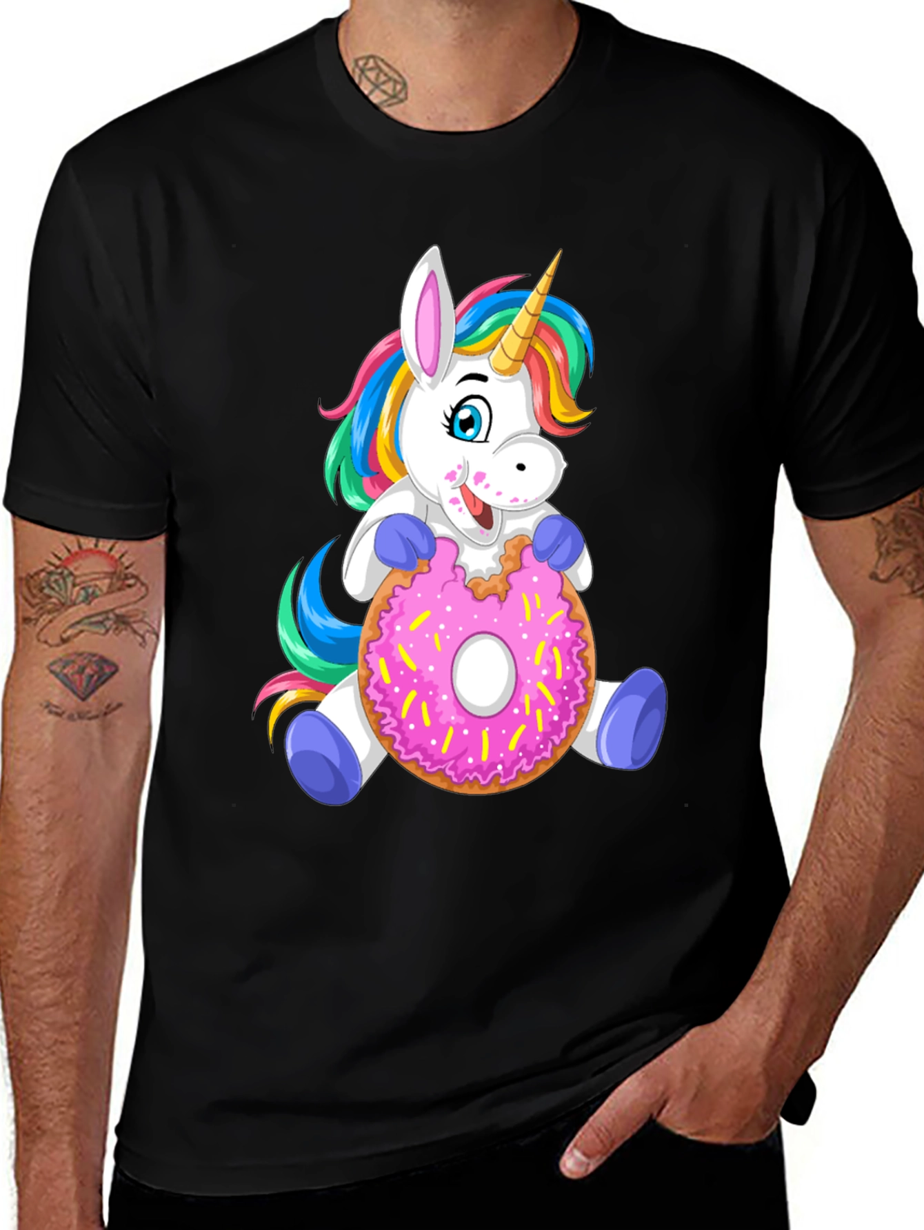 Variant 9 of Unicorn Donut Graphic Tee - Black Cotton Casual Shirt