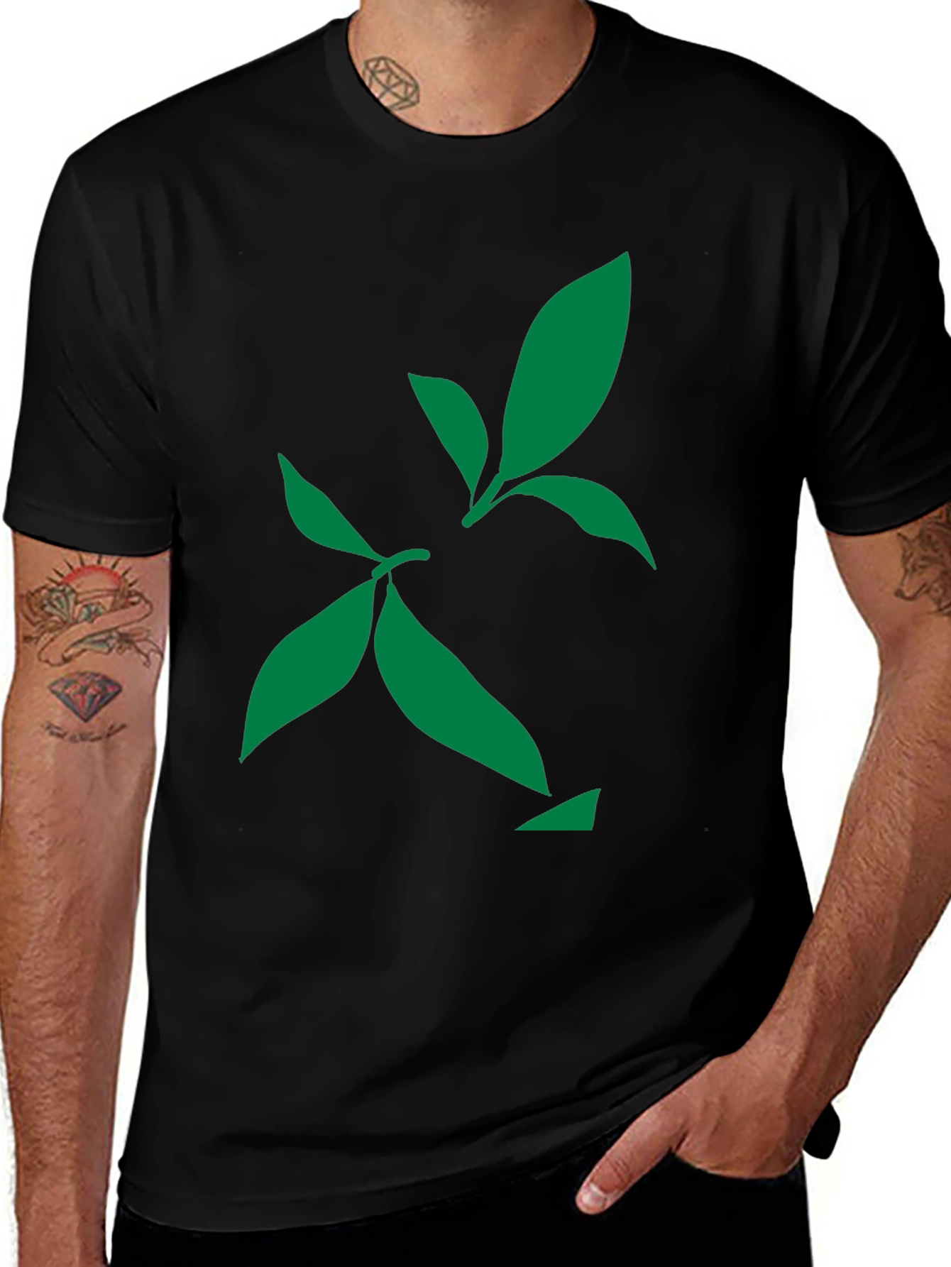 Variant 29 of Green Leaf Design Black T-Shirt