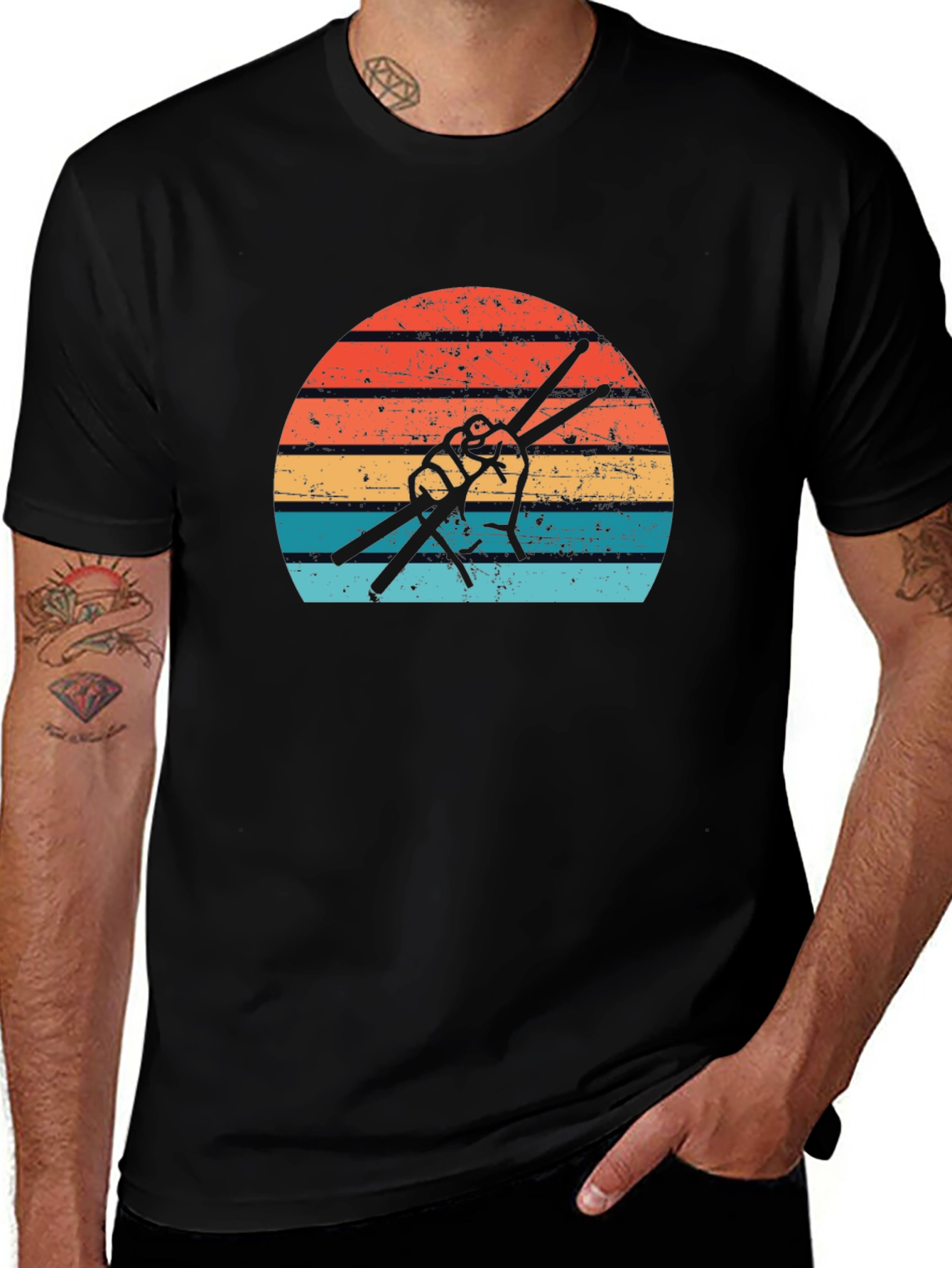 Variant 2 of Retro Drummer T-Shirt - Vintage Drum Sticks Sunset Design