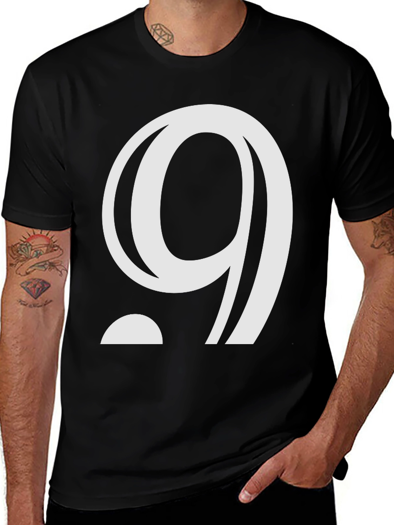 Variant 9 of Modern Number 9 Graphic Black T-Shirt
