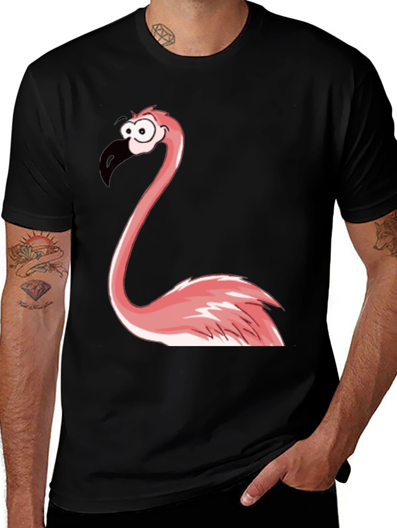 Variant 5 of Funny Flamingo Graphic Tee - Black Casual T-Shirt
