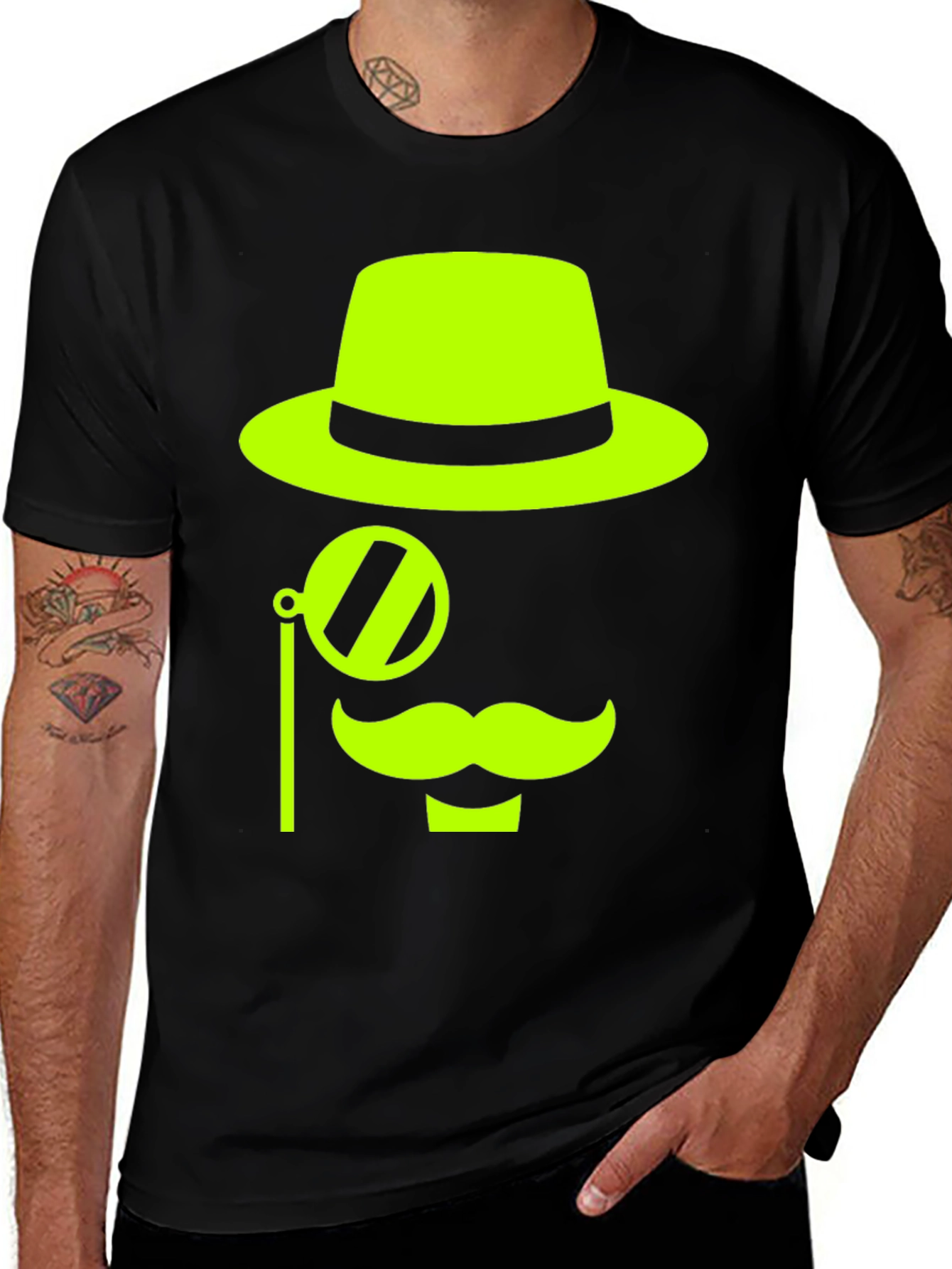 Variant 13 of Black T-Shirt with Neon Green Gentleman Graphic