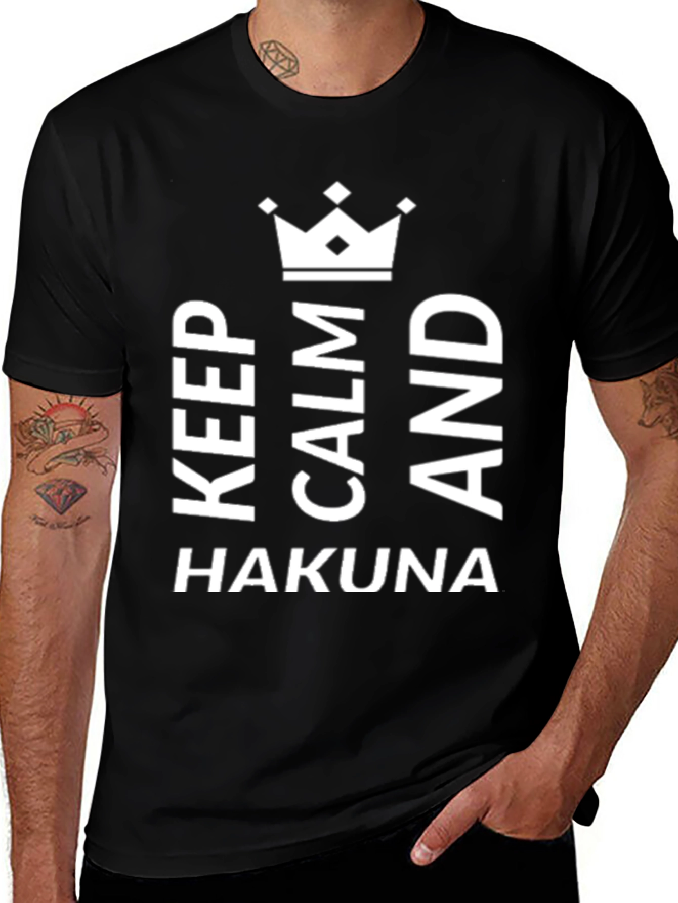 Variant 29 of Keep Calm Hakuna T-Shirt - Black, Crew Neck, Cotton Blend