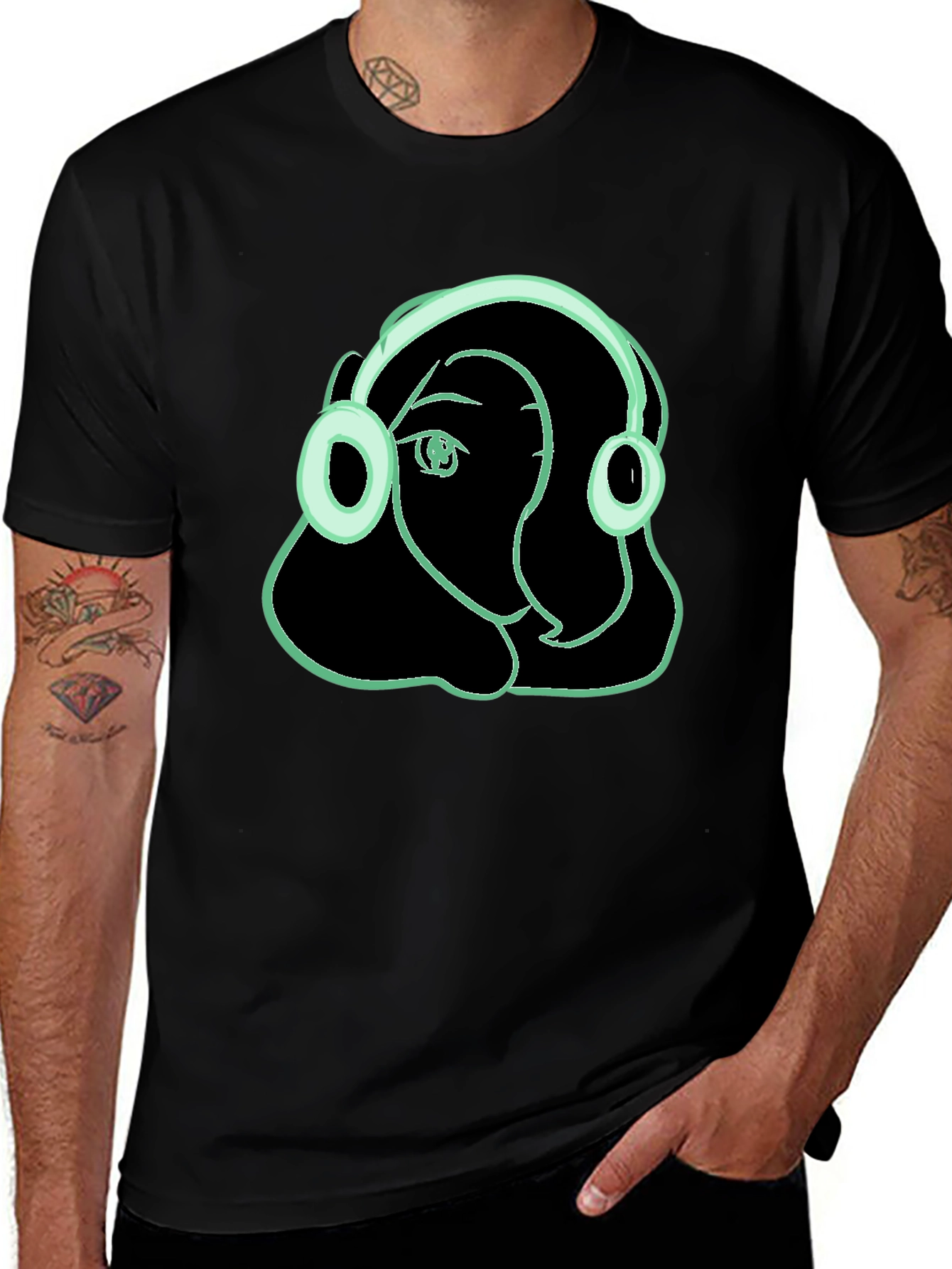 Variant 10 of Headphones Girl Graphic Tee - Black Cotton T-Shirt