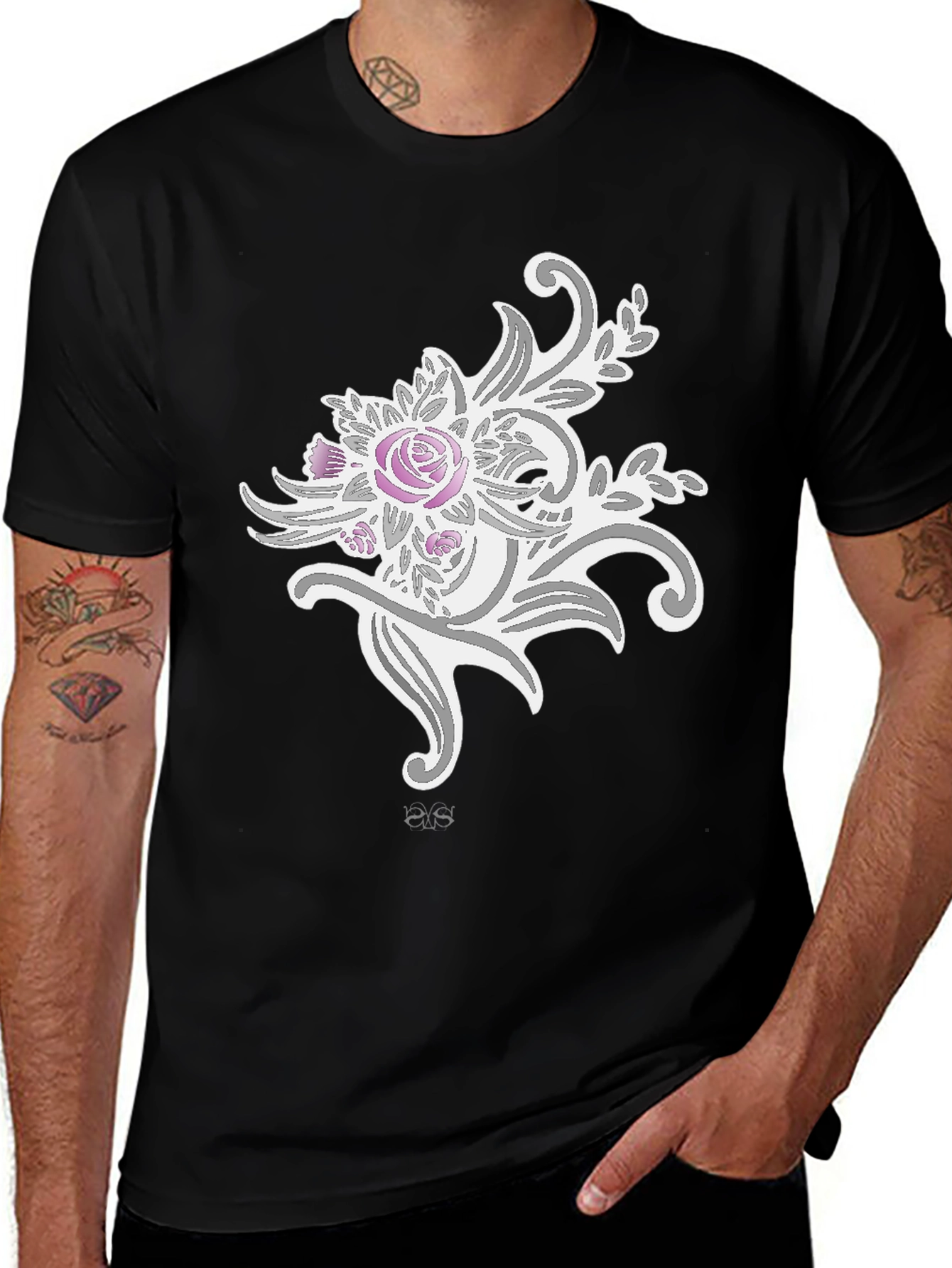 Variant 4 of Floral Graphic Print Black T-Shirt