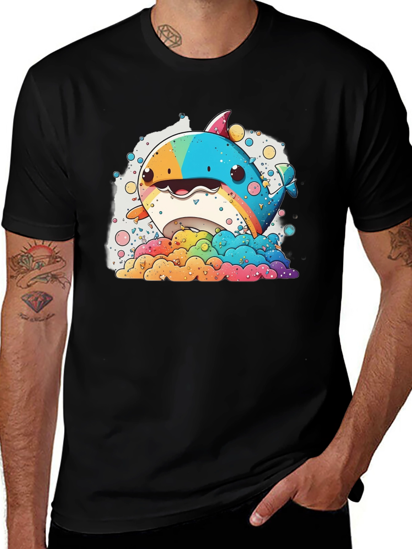 Variant 22 of Rainbow Whale Graphic Tee - Fun & Colorful Design