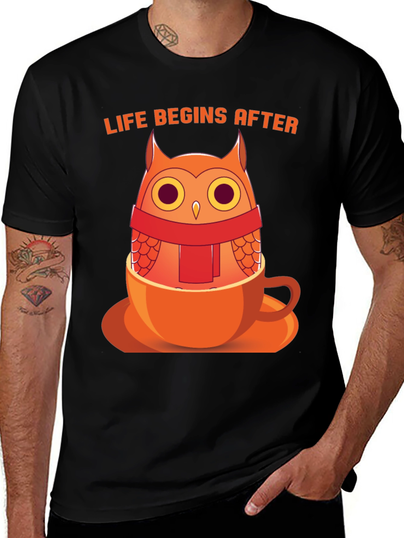 Variant 30 of Owl in a Cup T-Shirt - "Life Begins After" Design