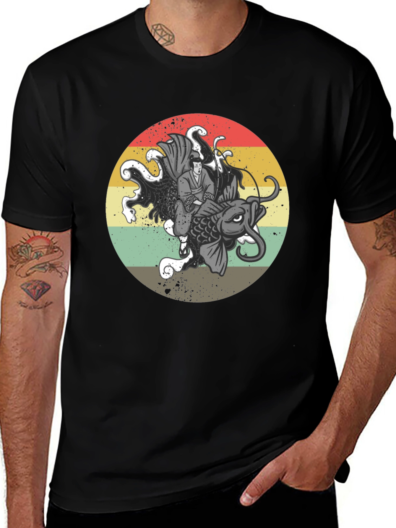 Variant 29 of Koi Fish Samurai Graphic Tee - Retro Style T-Shirt