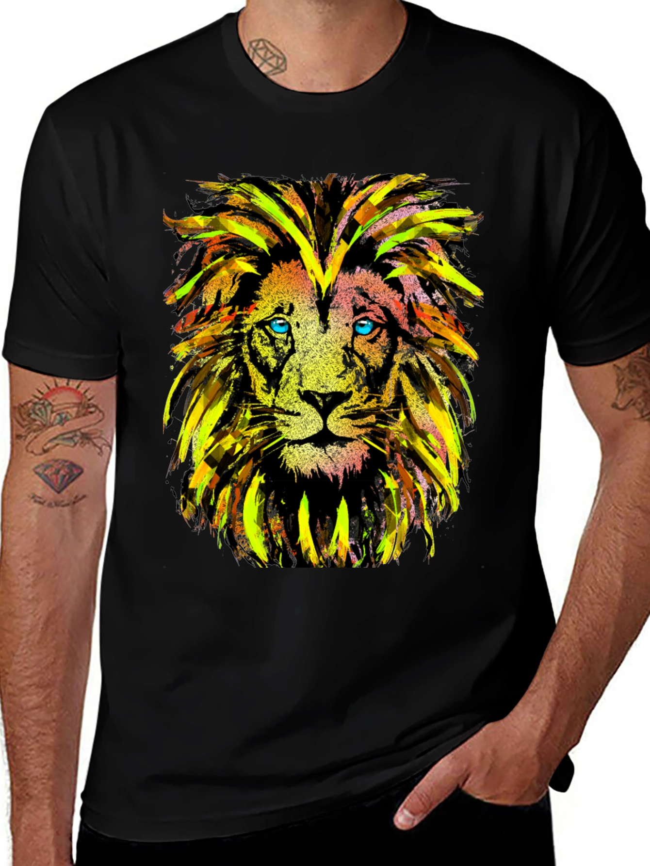 Variant 2 of Lion Graphic Print Black T-Shirt