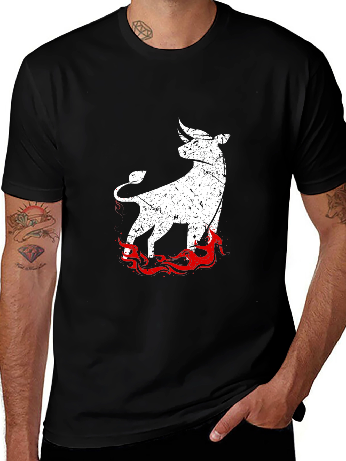 Variant 24 of Black Bull Graphic Tee - Fiery Design