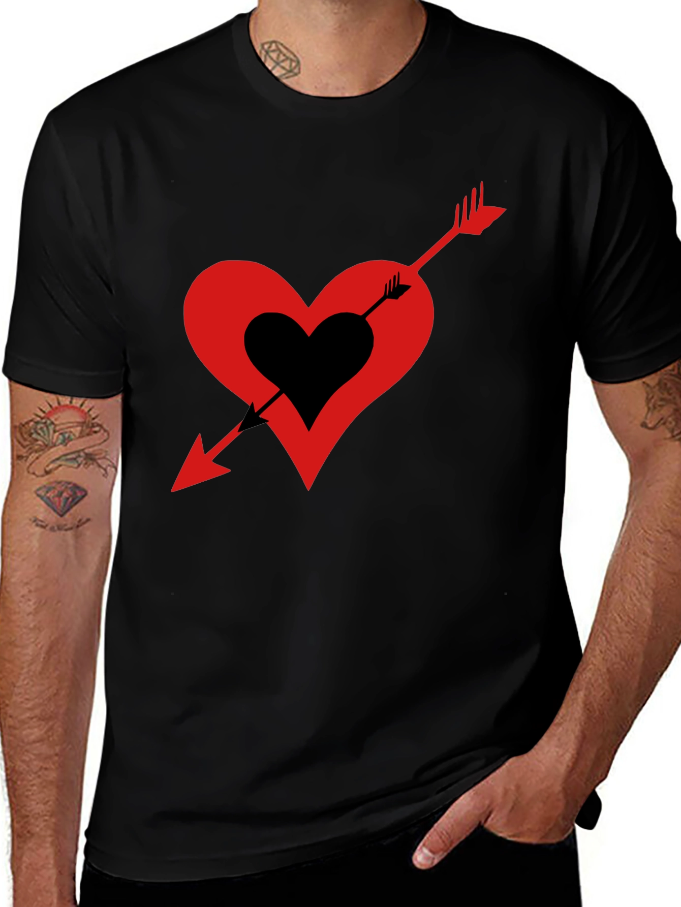 Variant 3 of Heart and Arrow Graphic Tee - Black Cotton