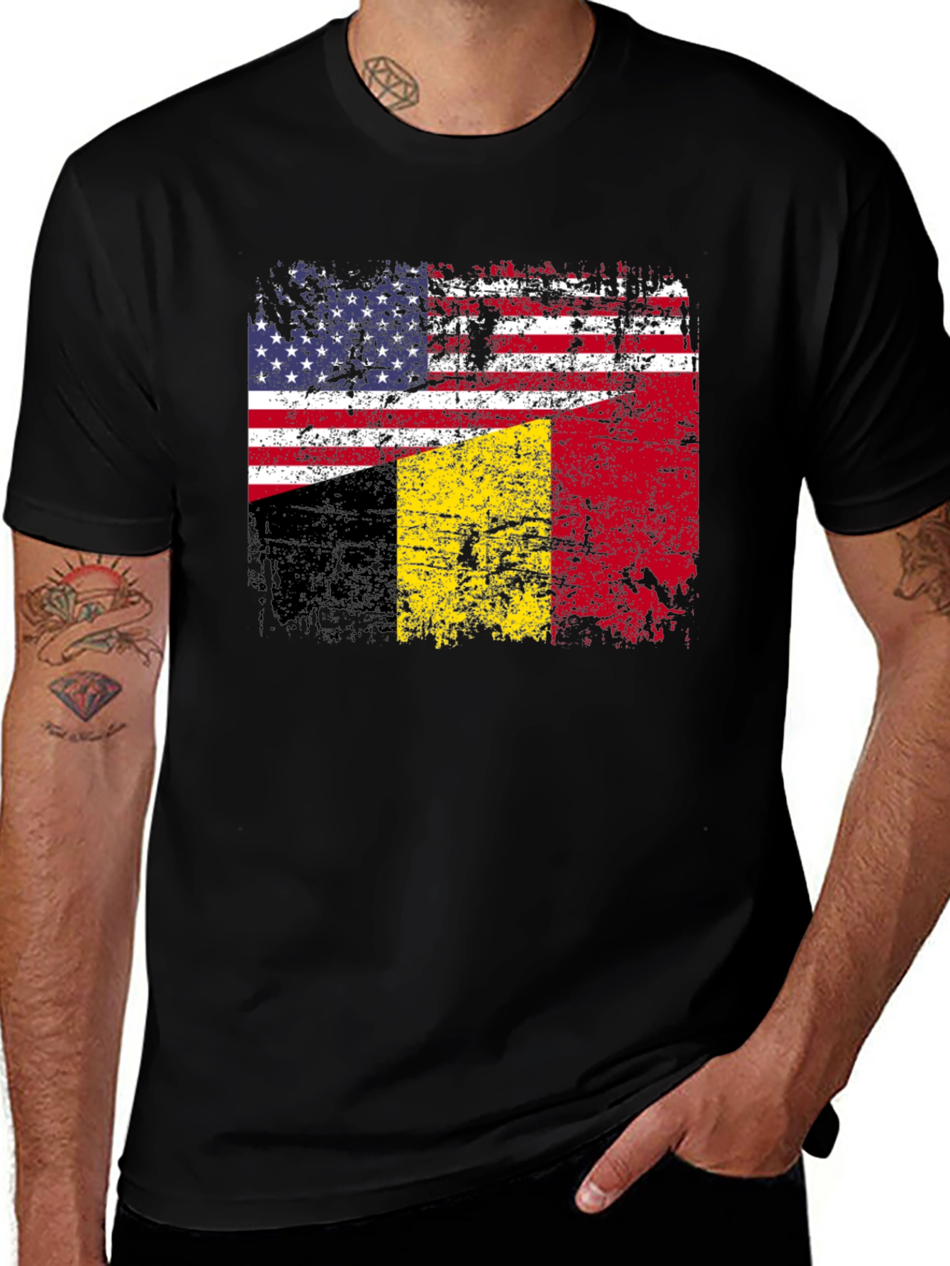 Variant 29 of US and Belgium Flag Graphic T-Shirt