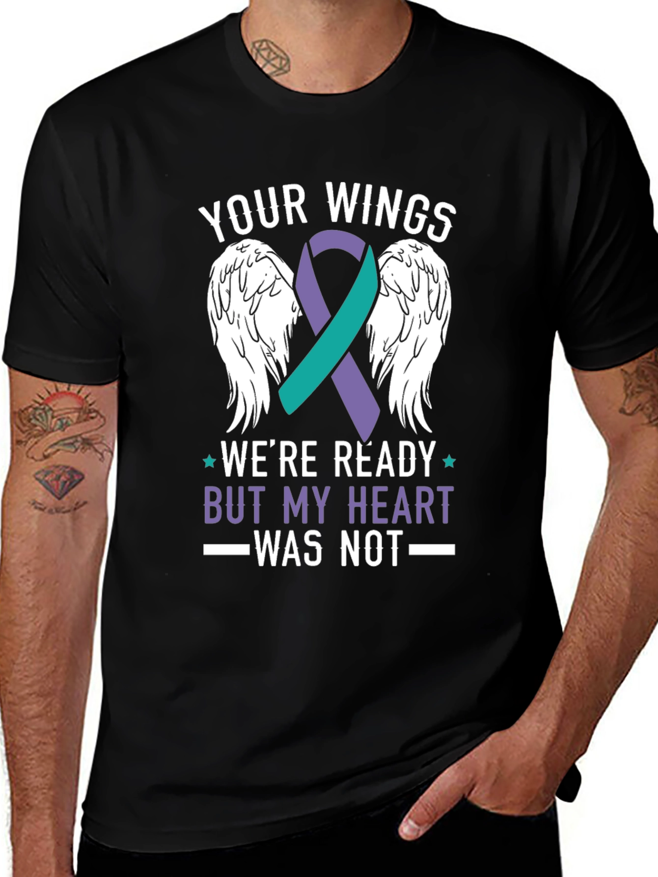 Variant 30 of Wings Ready Heart Not T-Shirt Ribbon Graphic