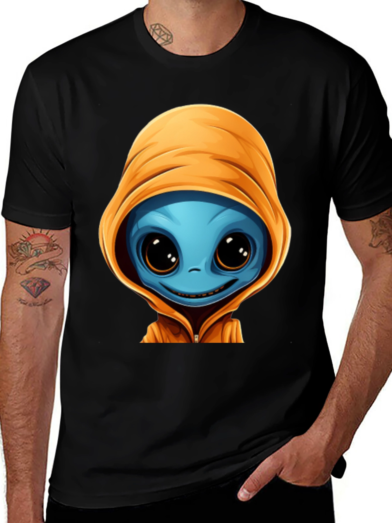 Variant 7 of Alien Cartoon Graphic Tee - Black