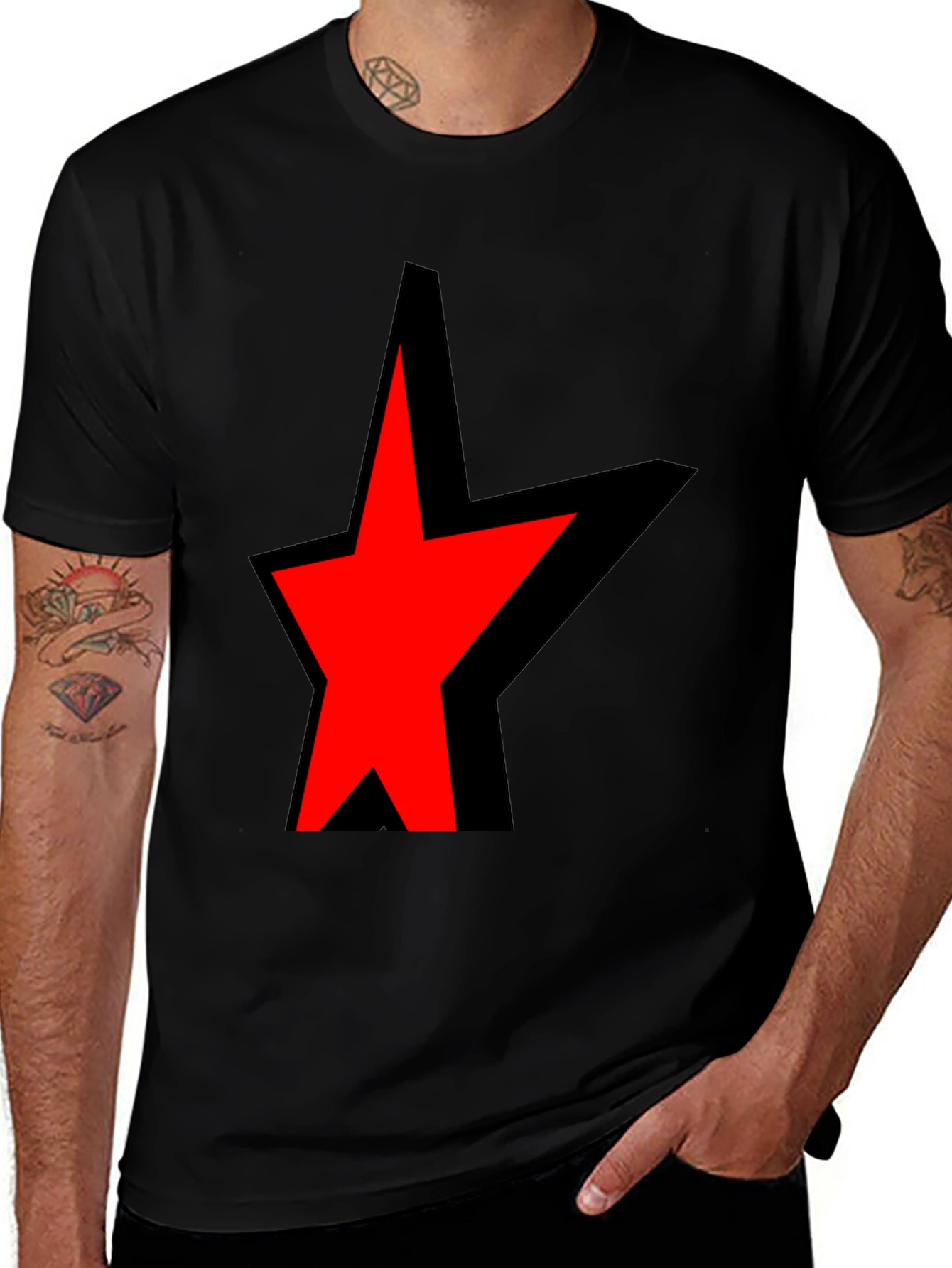 Variant 24 of Bold Star Graphic Tee - Black Cotton Blend