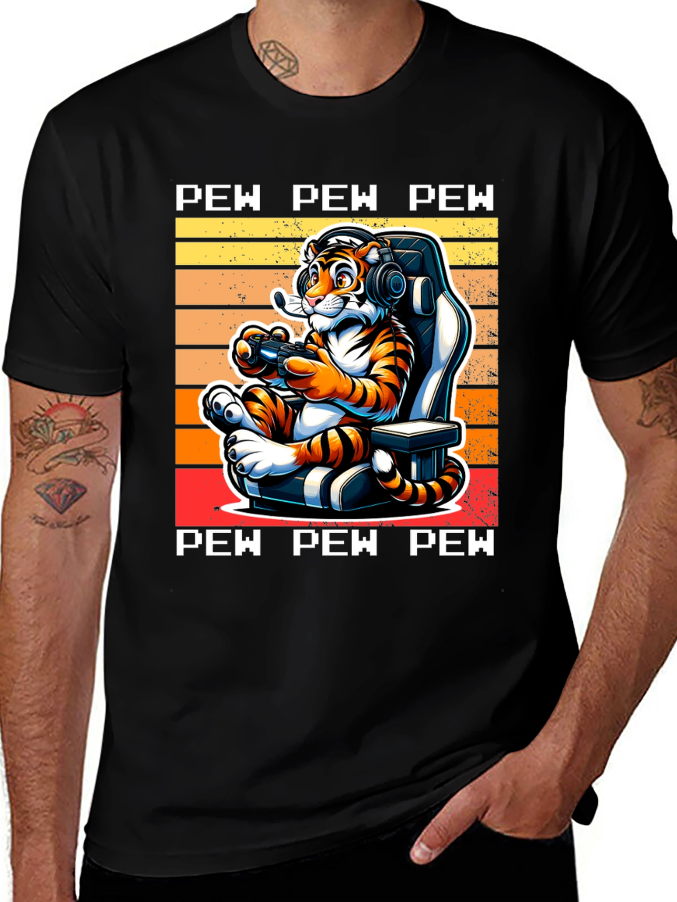Variant 25 of Gamer Tiger Graphic Tee - Pew Pew Pew