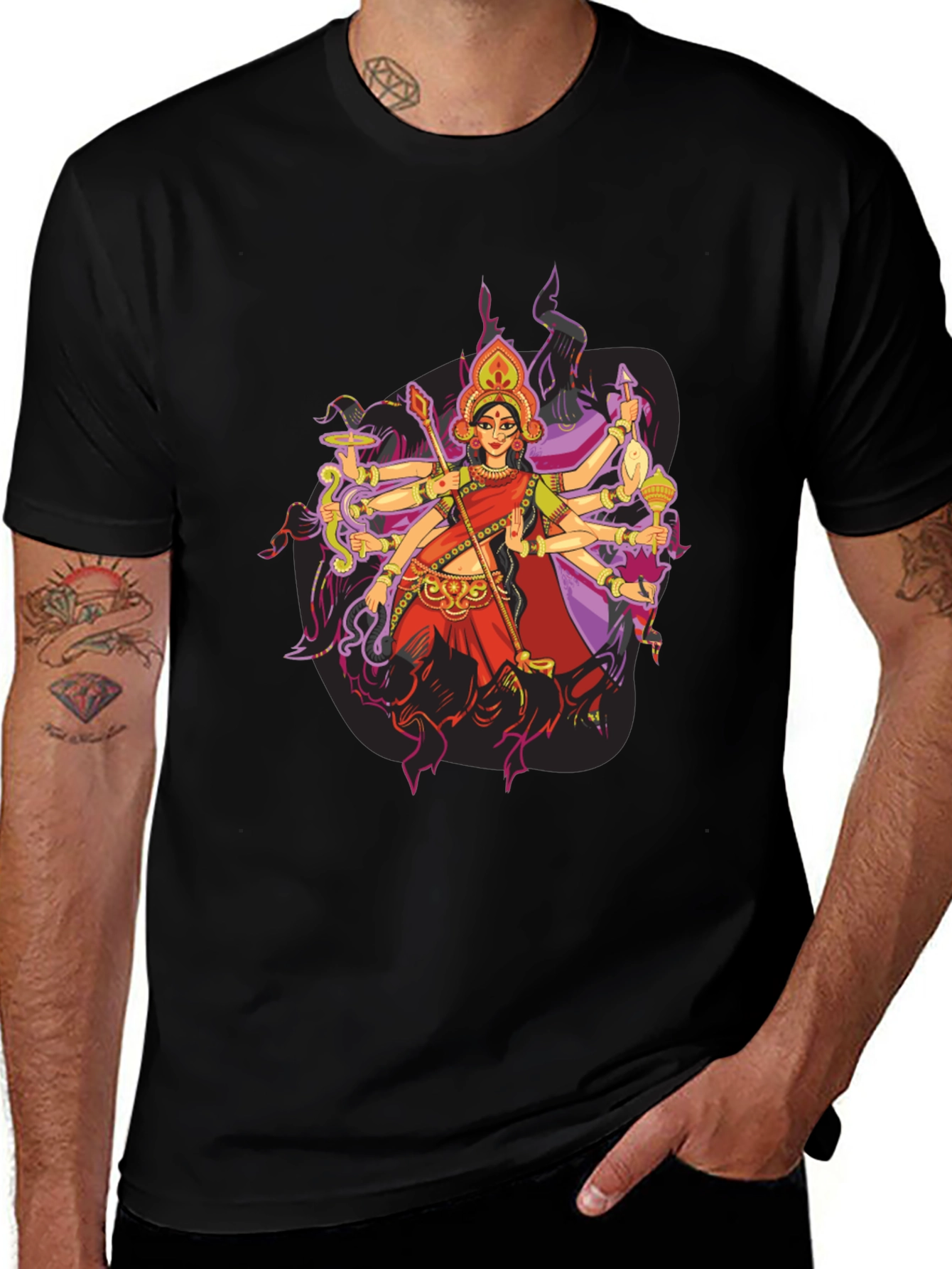 Durga Goddess Graphic Tee - Men's Black T-Shirt