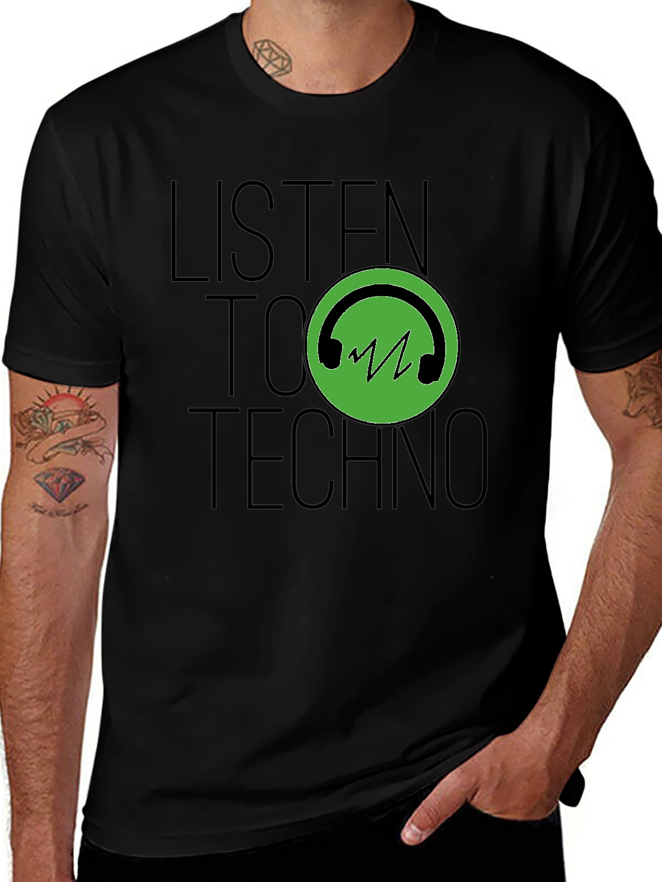 Variant 27 of Listen to Techno Black T-Shirt - Music Lover Tee