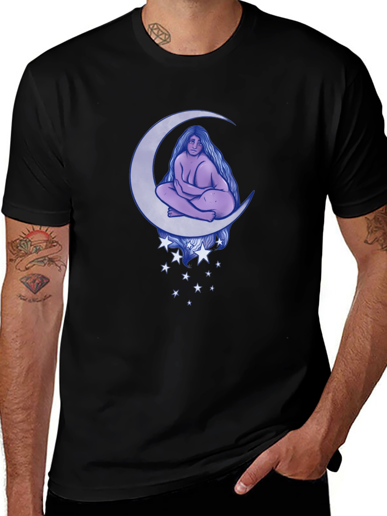 Moon Goddess Graphic Tee - Black Cotton T-Shirt