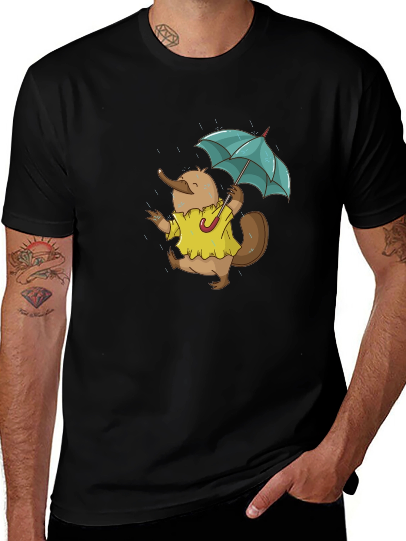 Variant 8 of Platypus Umbrella T-Shirt - Whimsical Design
