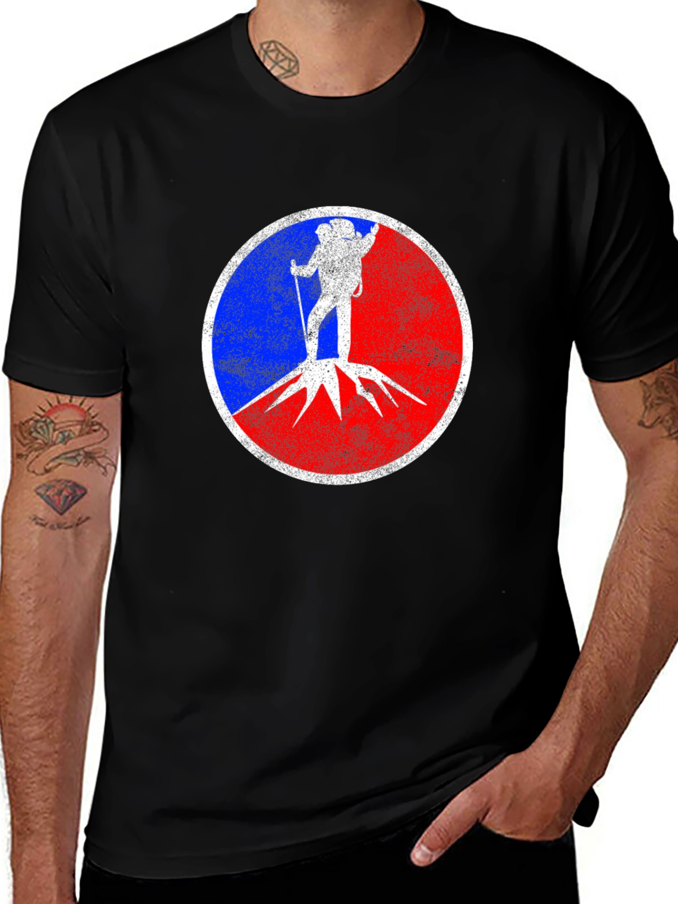 Variant 2 of Hiking Graphic Tee - Blue and Red Vintage Design