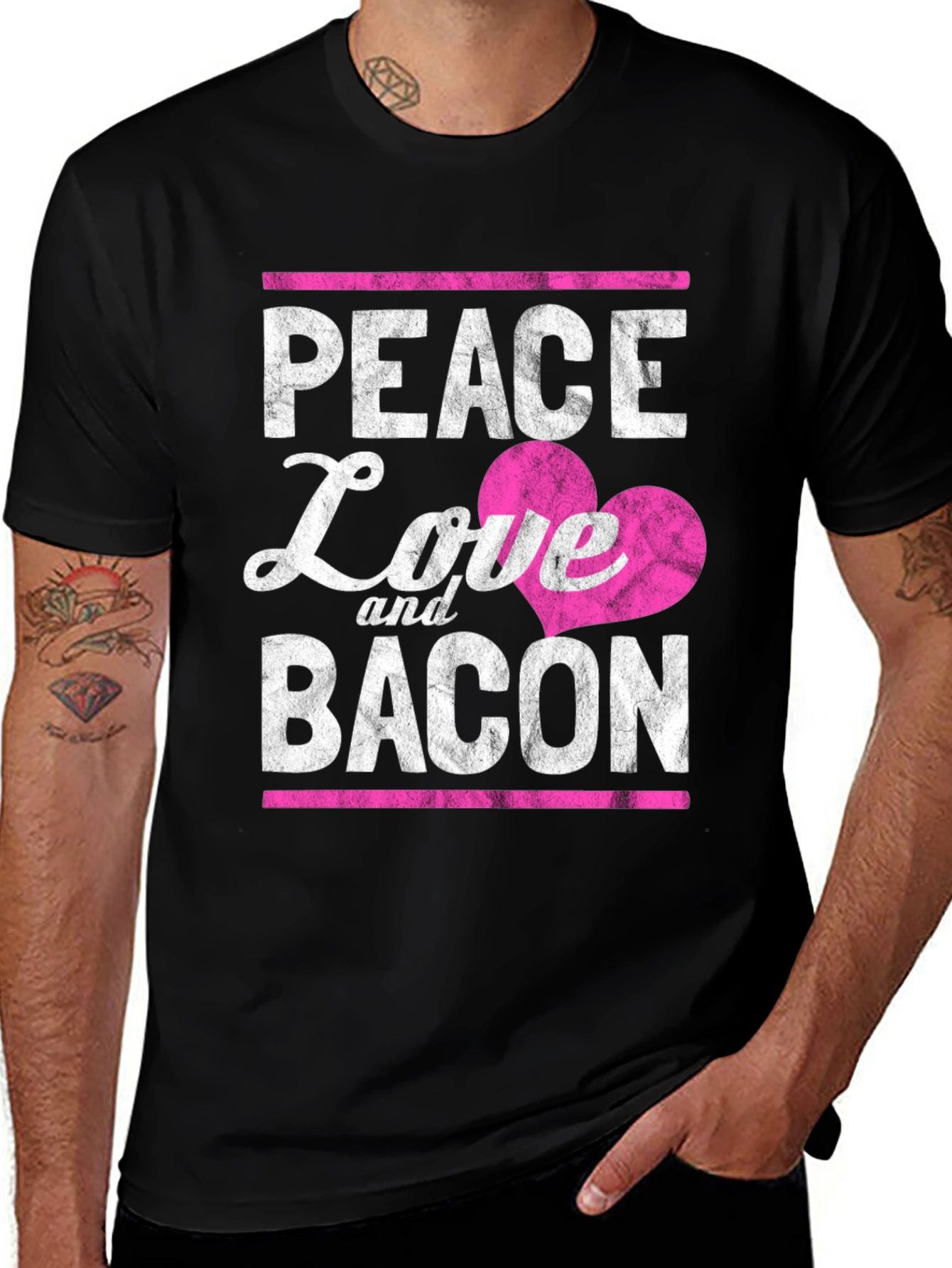Variant 2 of Peace Love and Bacon T-Shirt - Funny Foodie Tee