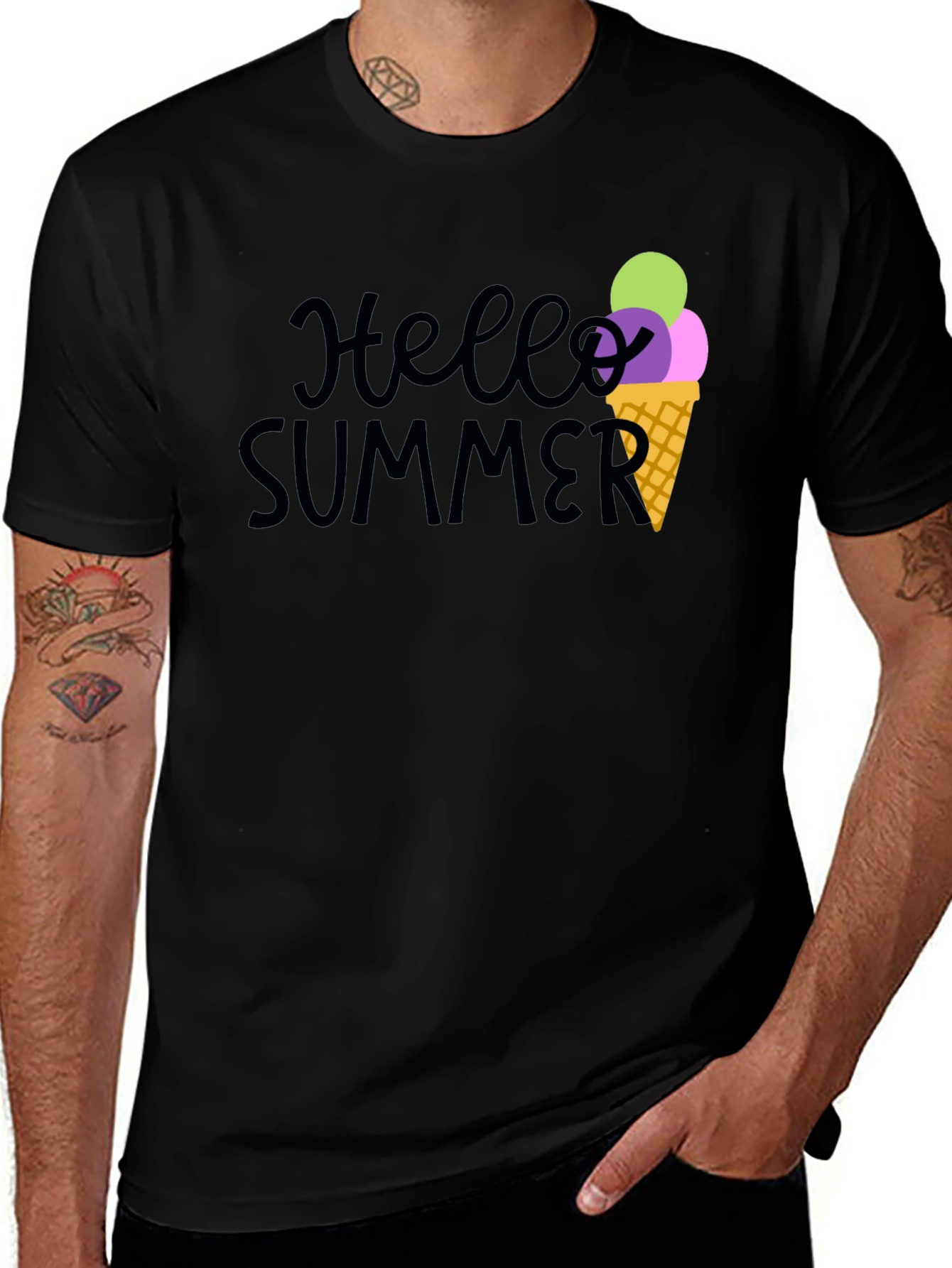 Variant 27 of Hello Summer Black Graphic Tee with Ice Cream Cone