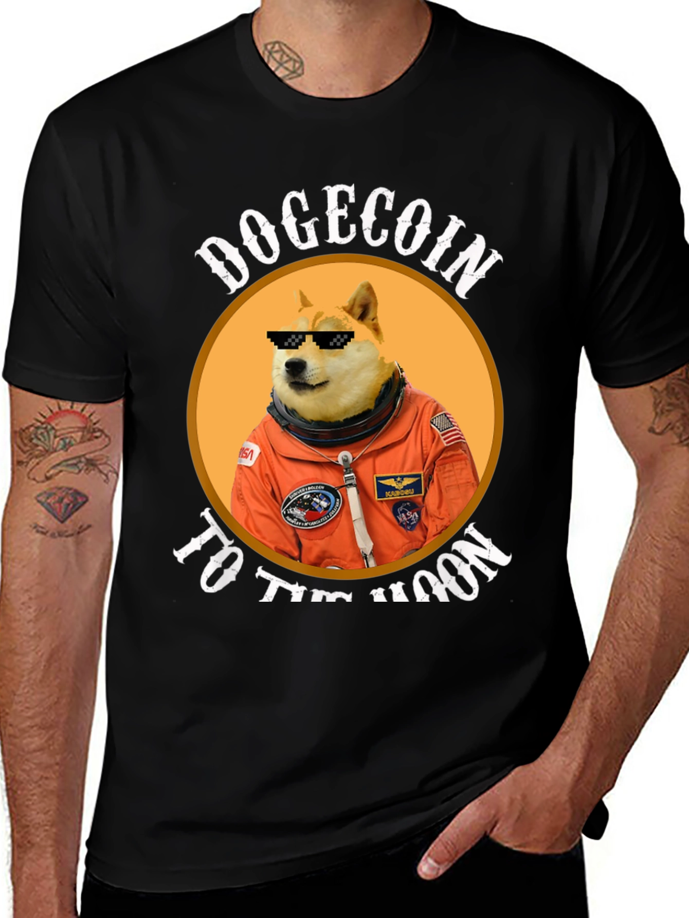 Variant 9 of Dogecoin to the Moon Black Graphic Tee