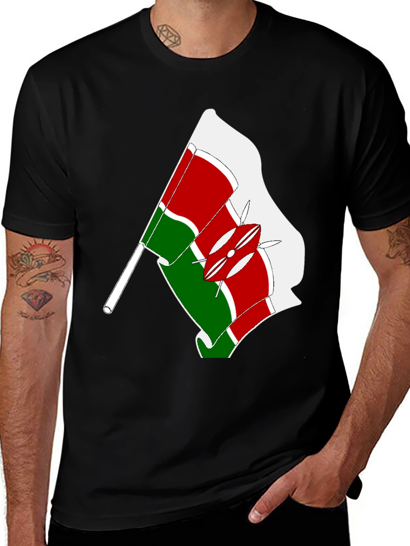 Kenya Flag Graphic Tee - Black Cotton T-Shirt