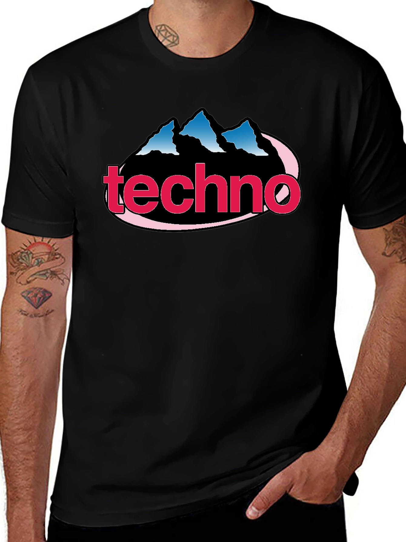 Variant 27 of Techno Music Graphic Tee - Classic Style, Mountain Logo
