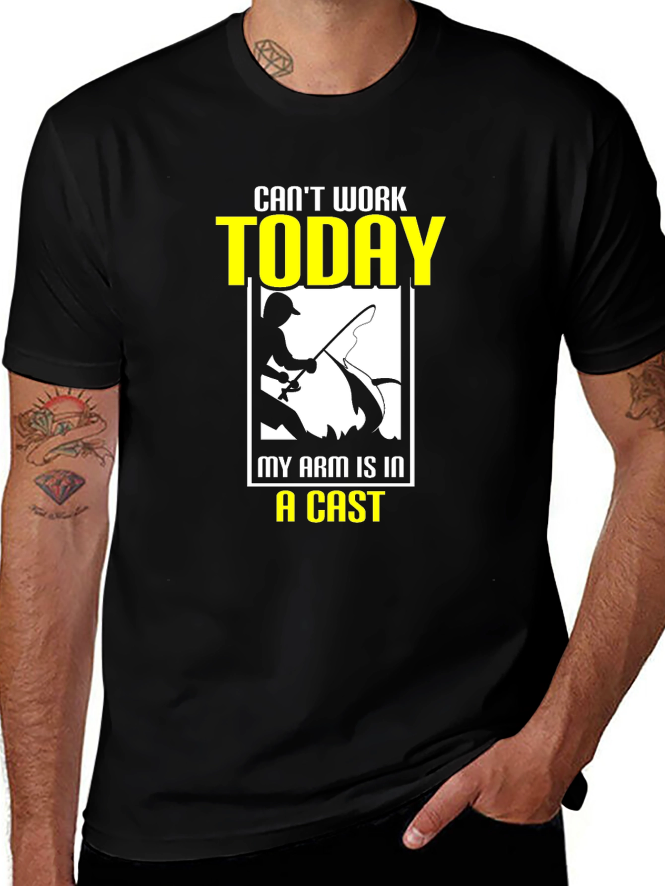 Variant 9 of Can't Work Today Fishing T-Shirt - My Arm is in a Cast