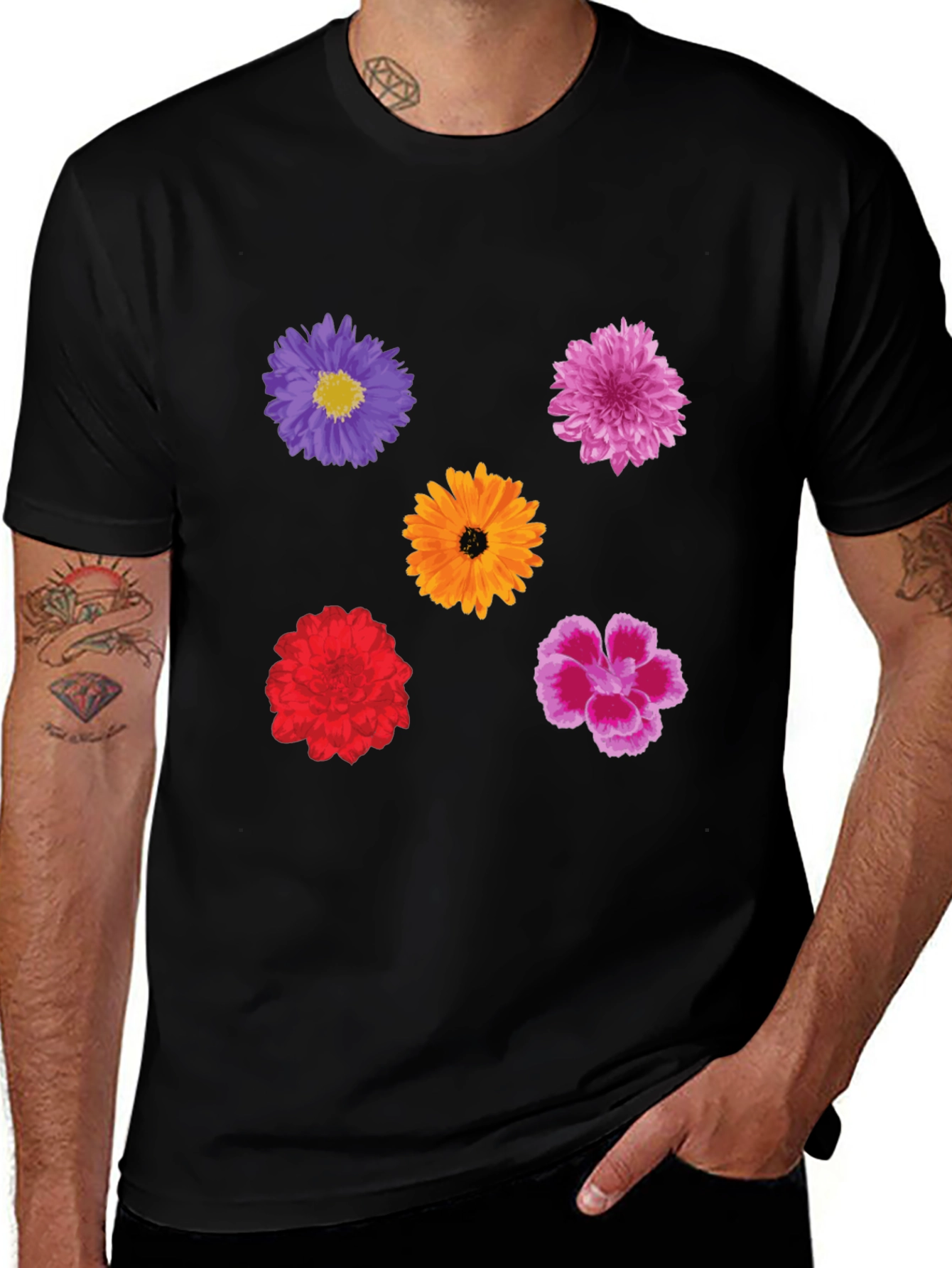 Variant 16 of Floral Print Tee - Stylish Men's Black T-Shirt