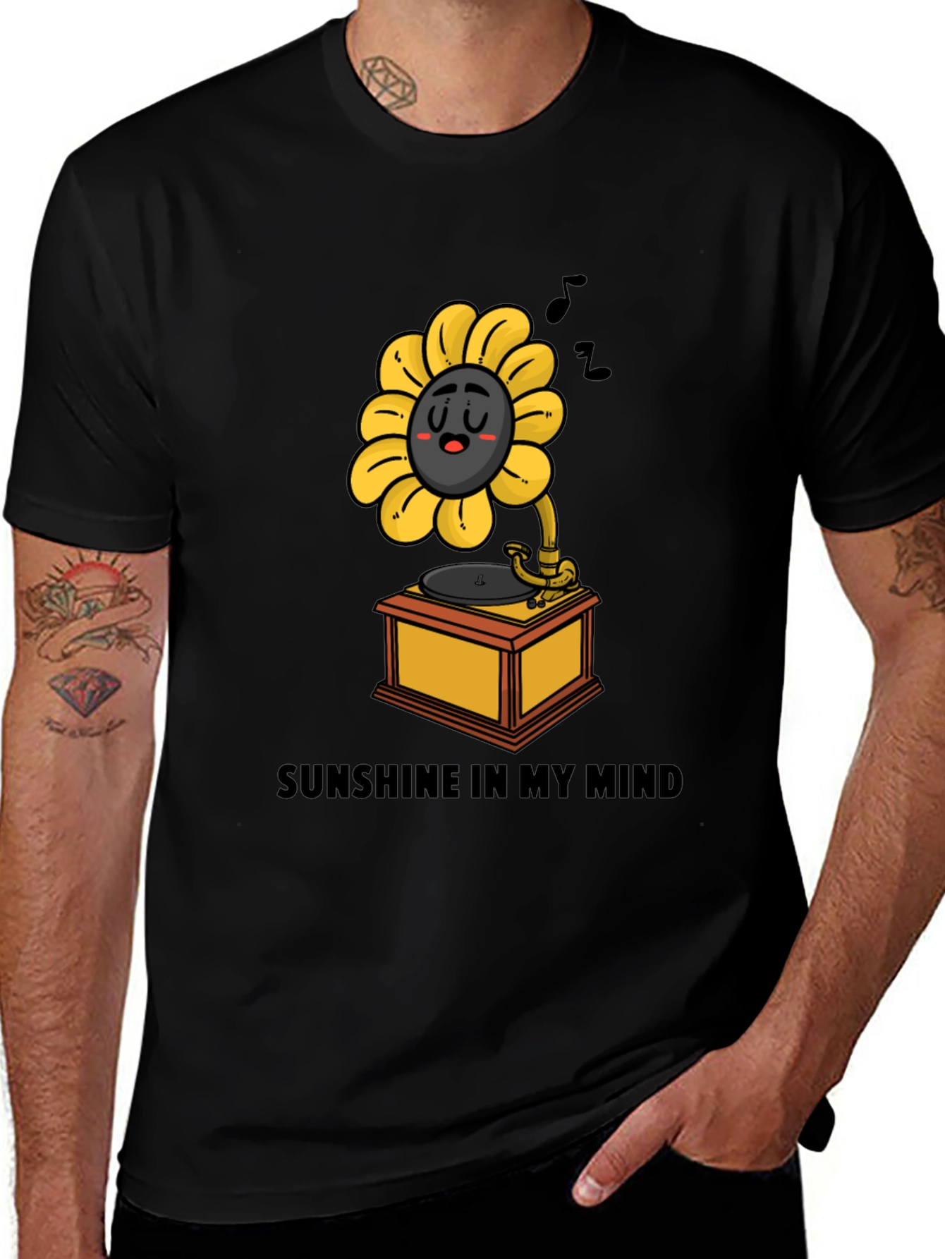 Variant 7 of Sunshine Mind Graphic Tee - Black Cotton T-Shirt
