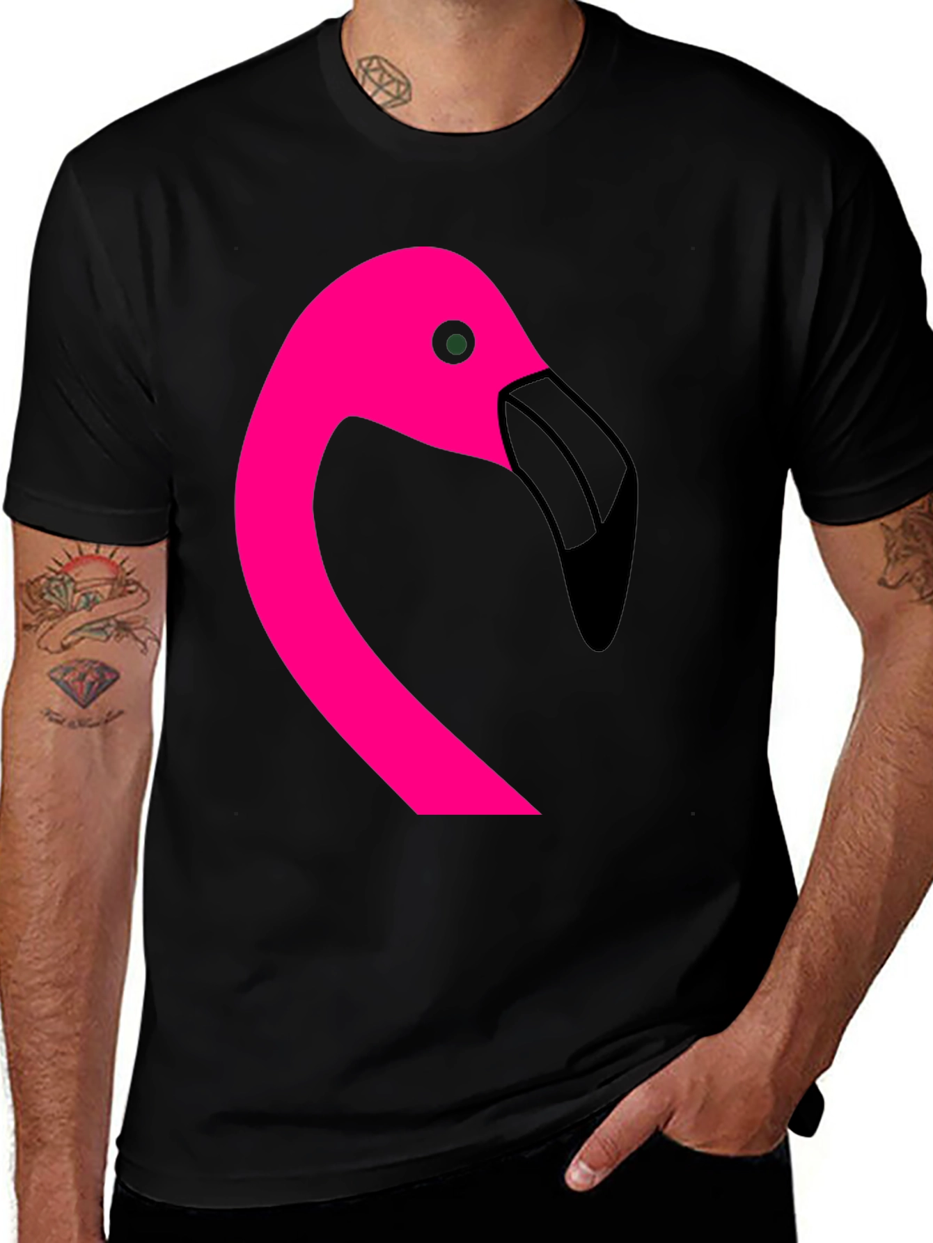 Variant 14 of Pink Flamingo Graphic Black T-Shirt