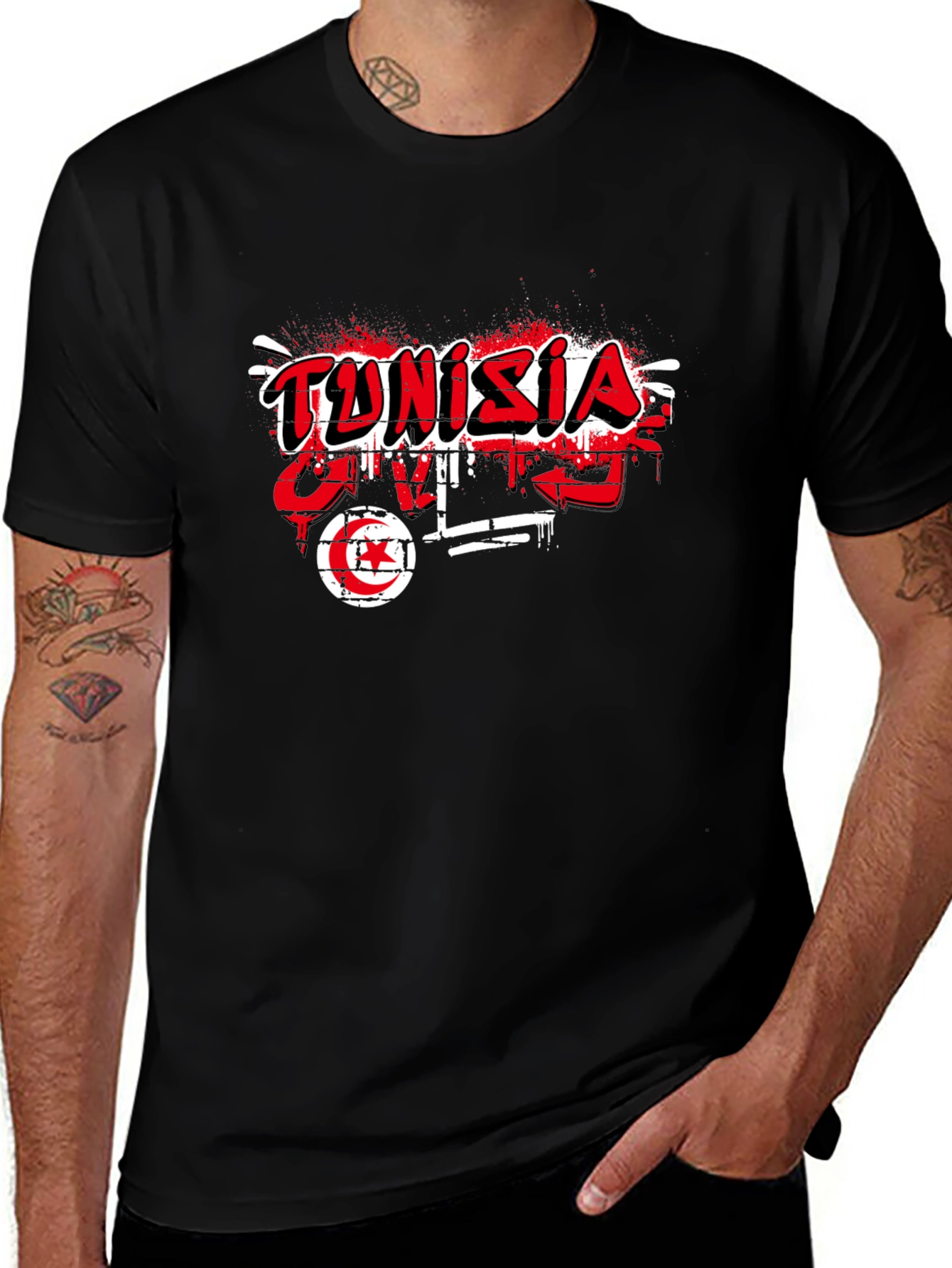 Tunisia Pride Graphic Tee - Stylish Black Cotton Shirt