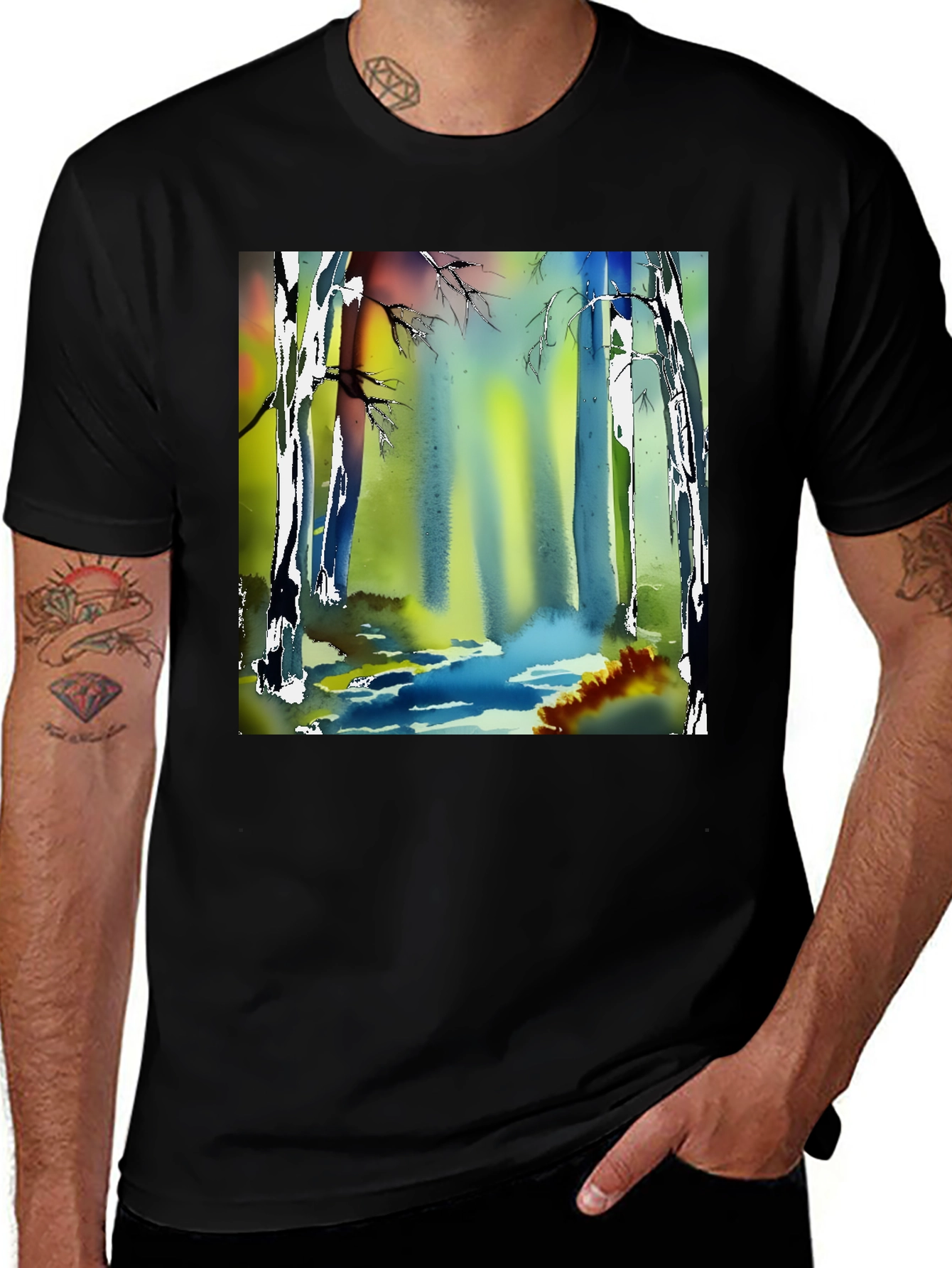 Variant 4 of Watercolor Forest Graphic Tee - Nature Inspired Shirt