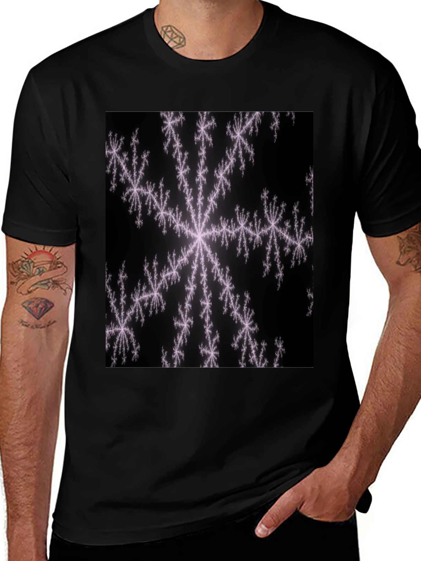Variant 12 of Fractal Snowflake Black T-Shirt