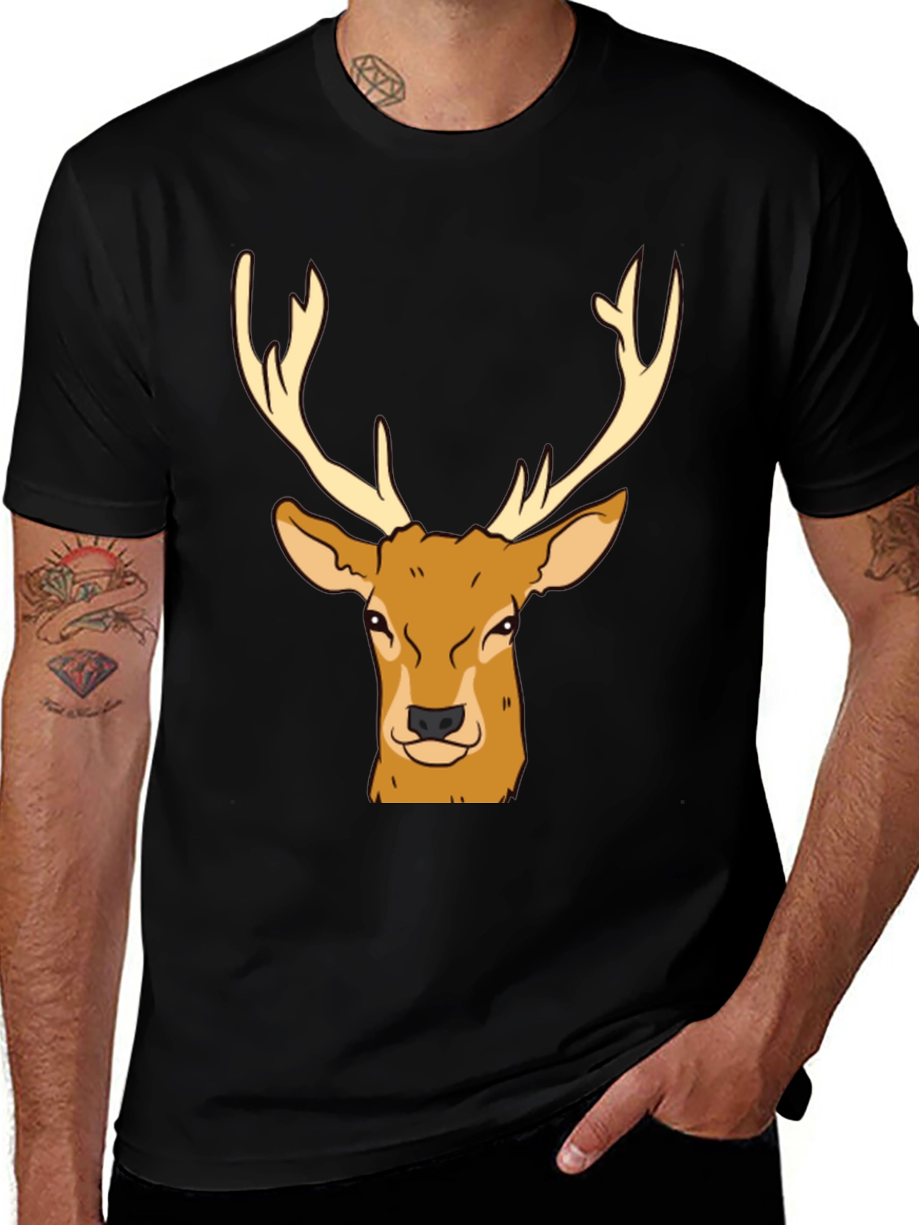 Variant 12 of Deer Graphic Tee - Black Cotton Blend